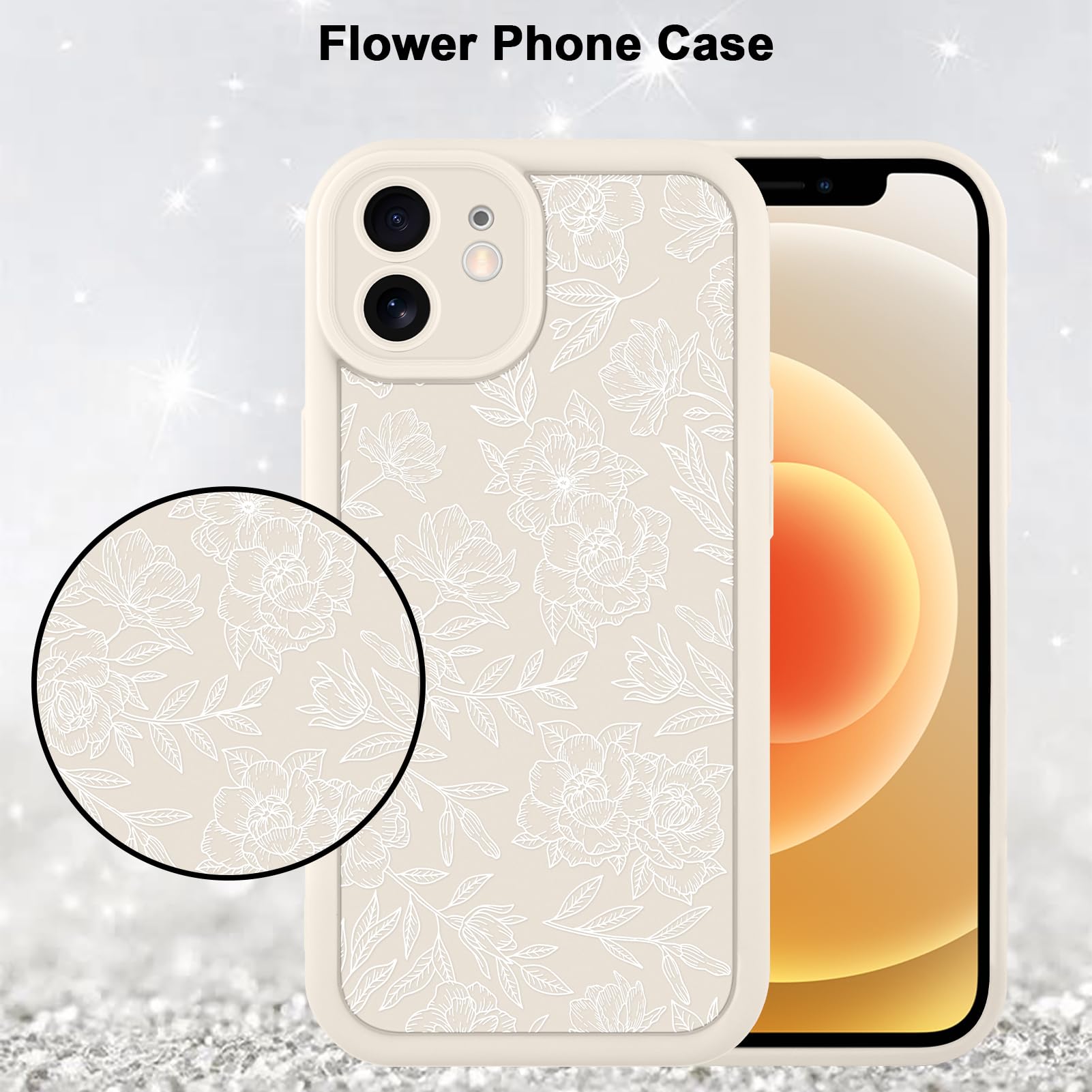 Foto 6 pulgar | Funda De Teléfono Mzelq Para Iphone 12 Con Flores Florales De Silicona, Color Blanco - Venta Internacional.