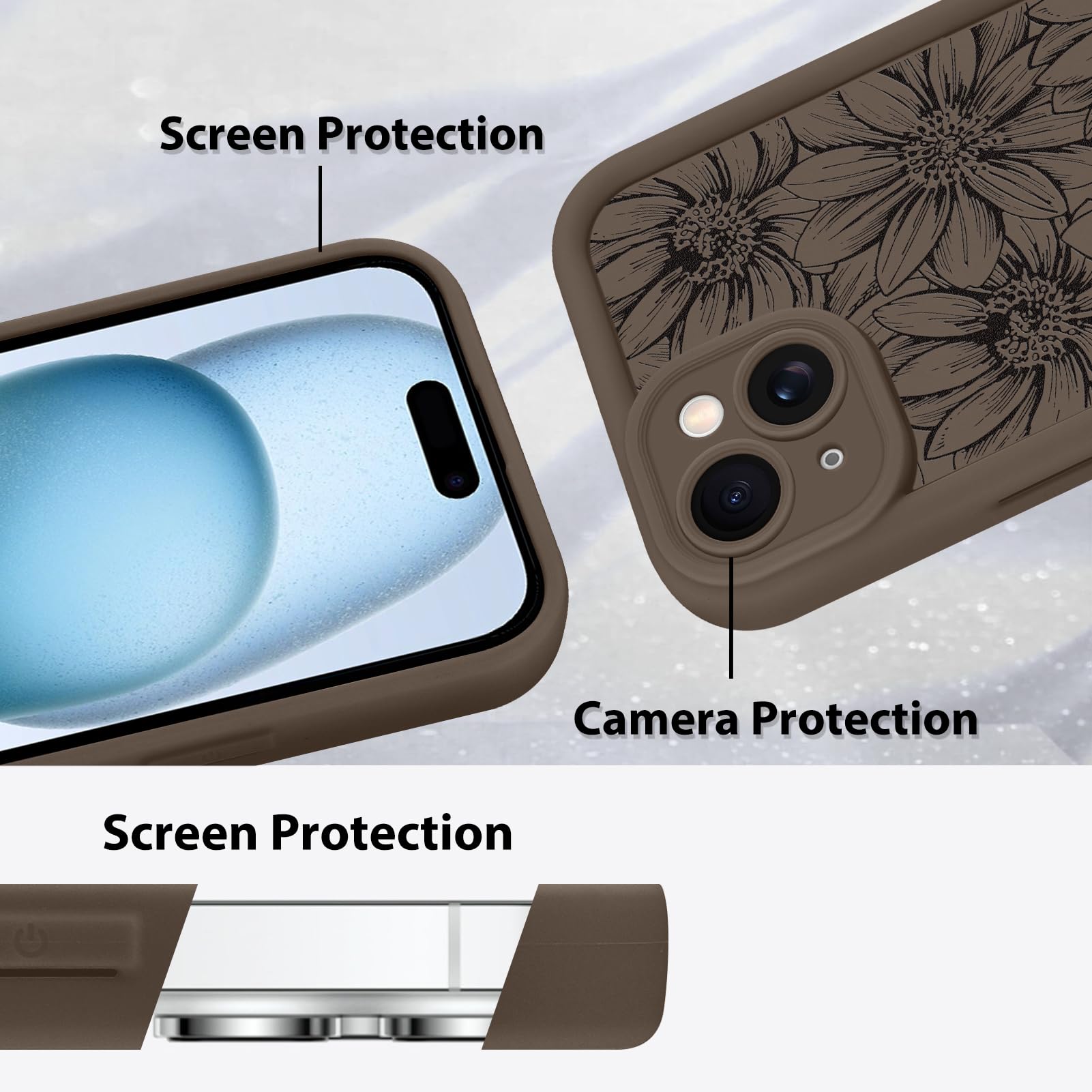 Foto 5 pulgar | Funda De Teléfono Mzelq Para Iphone 15 De Silicona Con Diseño Floral De Girasol - Venta Internacional.