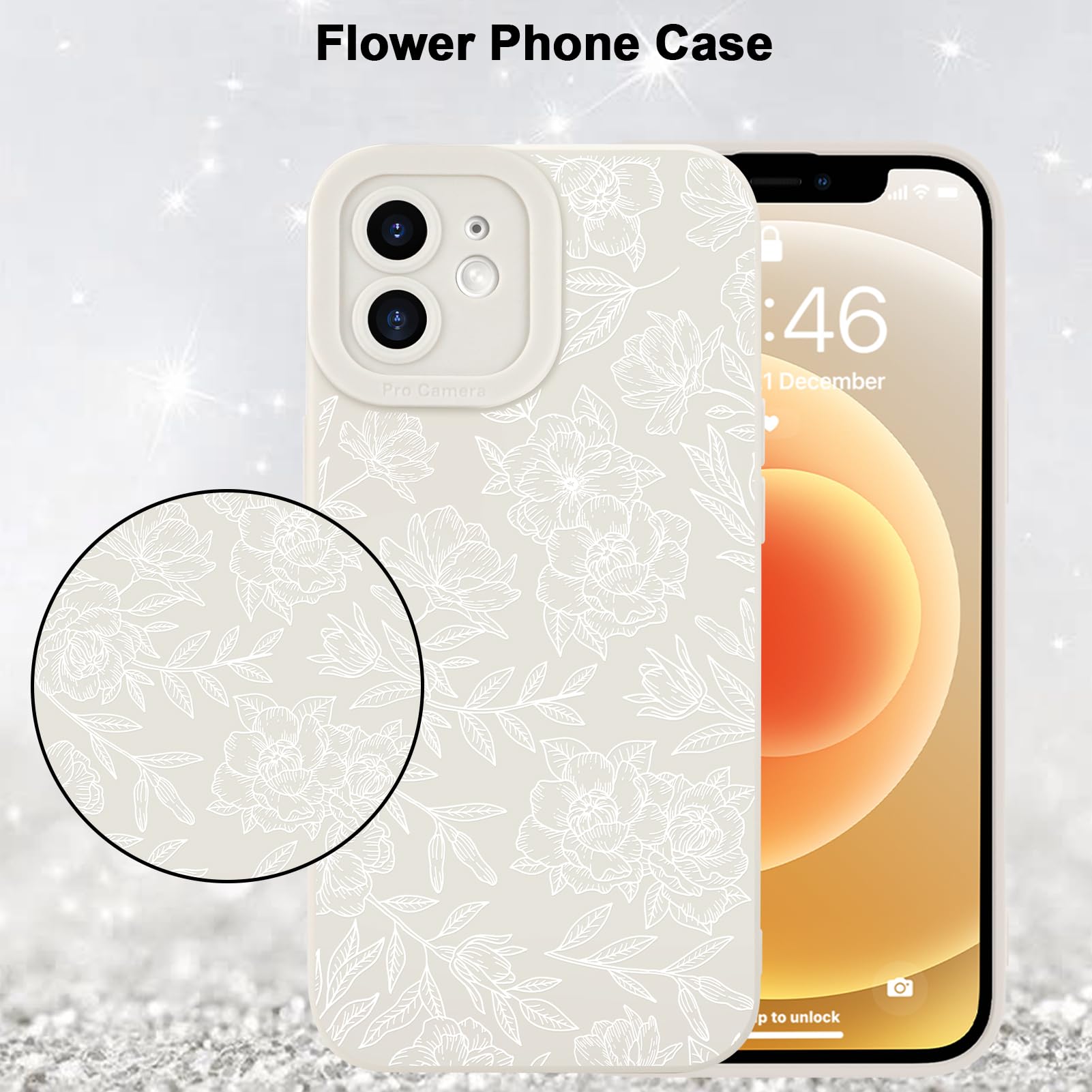 Foto 6 pulgar | Funda De Teléfono Mzelq Para Iphone 12 De Silicona Con Flores Y Rosas - Venta Internacional.