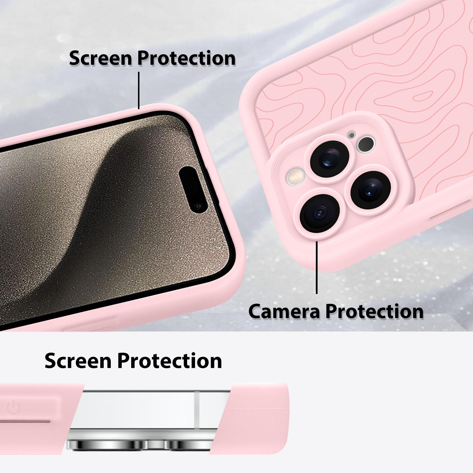 Foto 5 pulgar | Funda De Teléfono Mzelq Silicone Wave Ripple Para Iphone 15 Pro Max, Color Rosa - Venta Internacional.