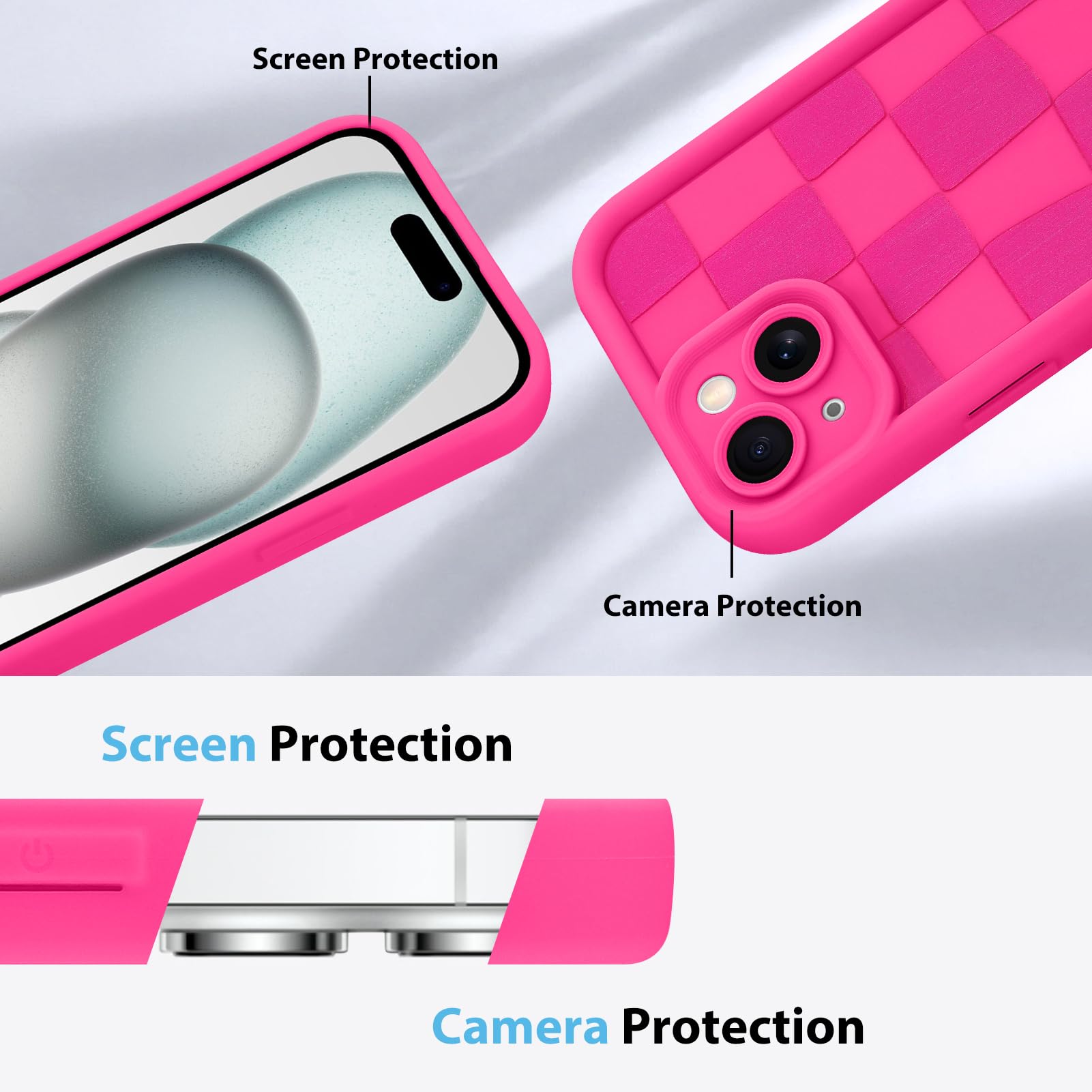 Foto 6 pulgar | Funda De Teléfono Kanghar Compatible Con Iphone 15 De Silicona, Color Rosa Intenso - Venta Internacional.