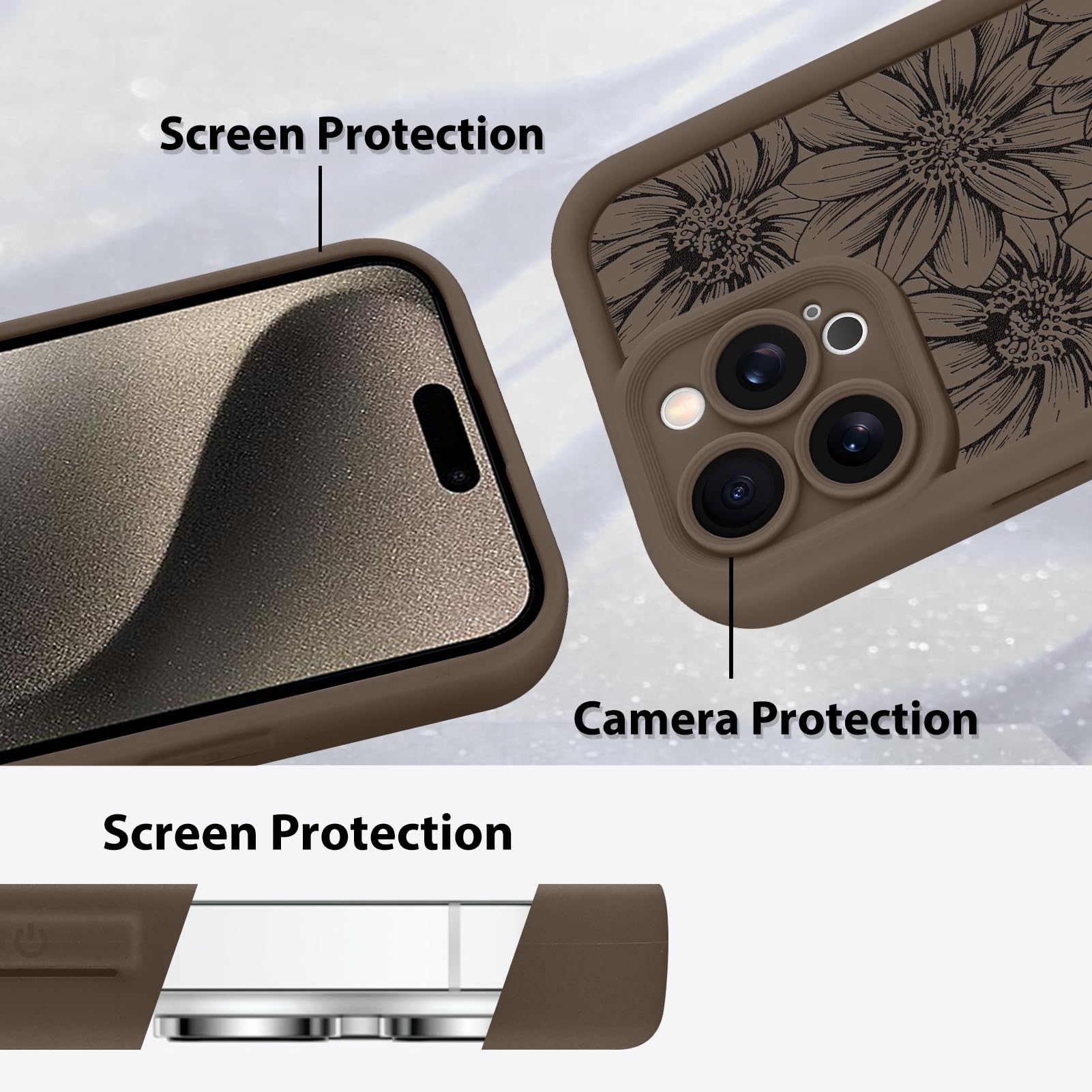 Foto 5 pulgar | Funda De Teléfono Mzelq Para Iphone 15 Pro Max De Silicona, Color Marrón Girasol - Venta Internacional.