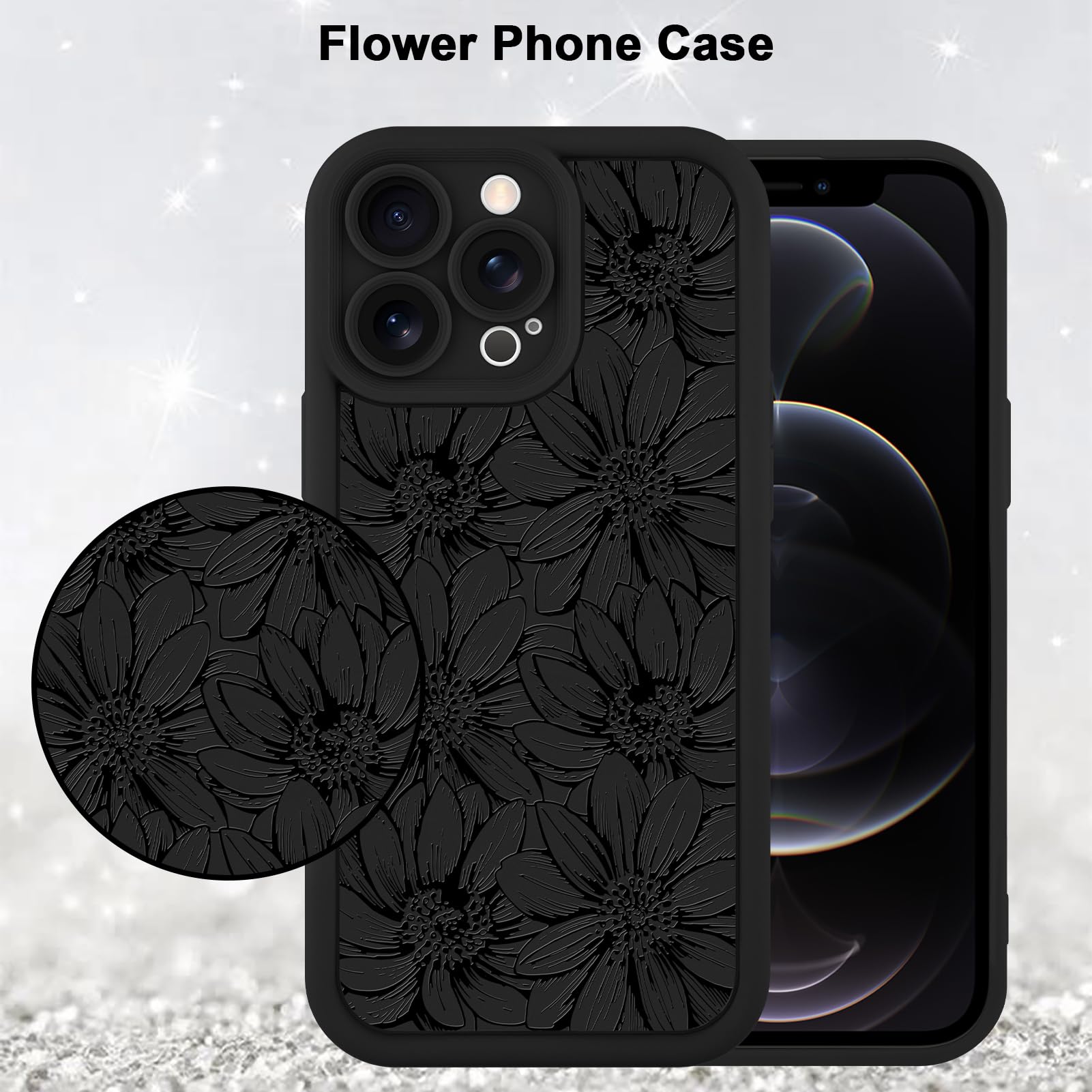 Foto 6 pulgar | Funda De Teléfono Mzelq Para Iphone 12 Pro De Silicona, Color Negro Con Forma De Girasol - Venta Internacional.