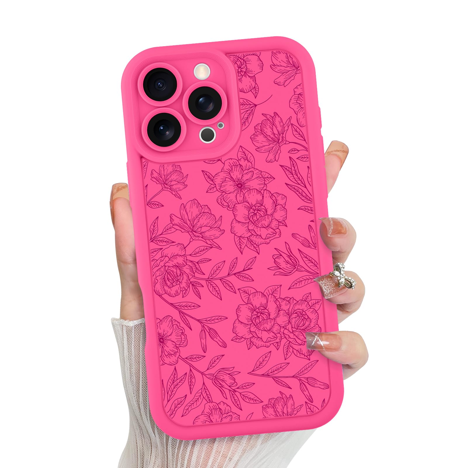 Foto 2 pulgar | Funda De Teléfono Mzelq Para Iphone 16 Pro Max De Silicona Con Estampado Floral Rosa - Venta Internacional.