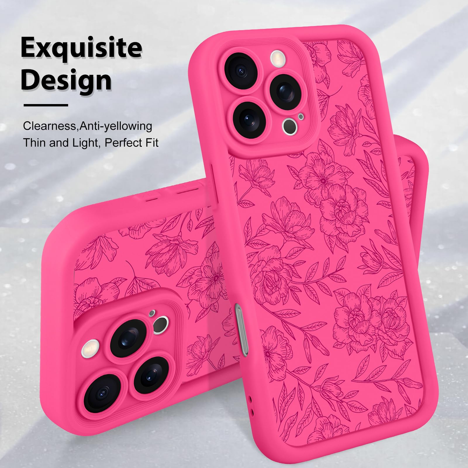 Foto 4 pulgar | Funda De Teléfono Mzelq Para Iphone 16 Pro Max De Silicona Con Estampado Floral Rosa - Venta Internacional.