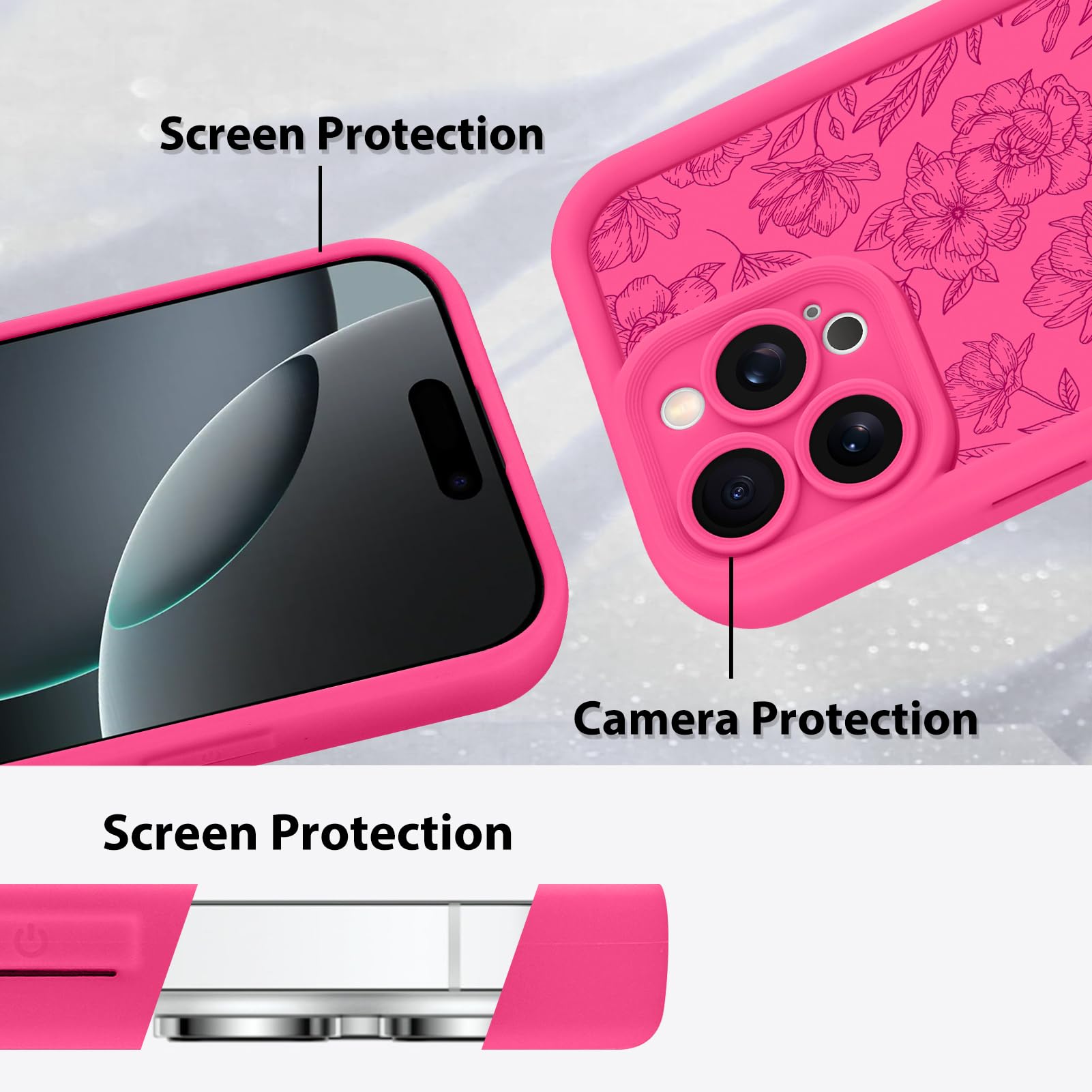 Foto 5 pulgar | Funda De Teléfono Mzelq Para Iphone 16 Pro Max De Silicona Con Estampado Floral Rosa - Venta Internacional.