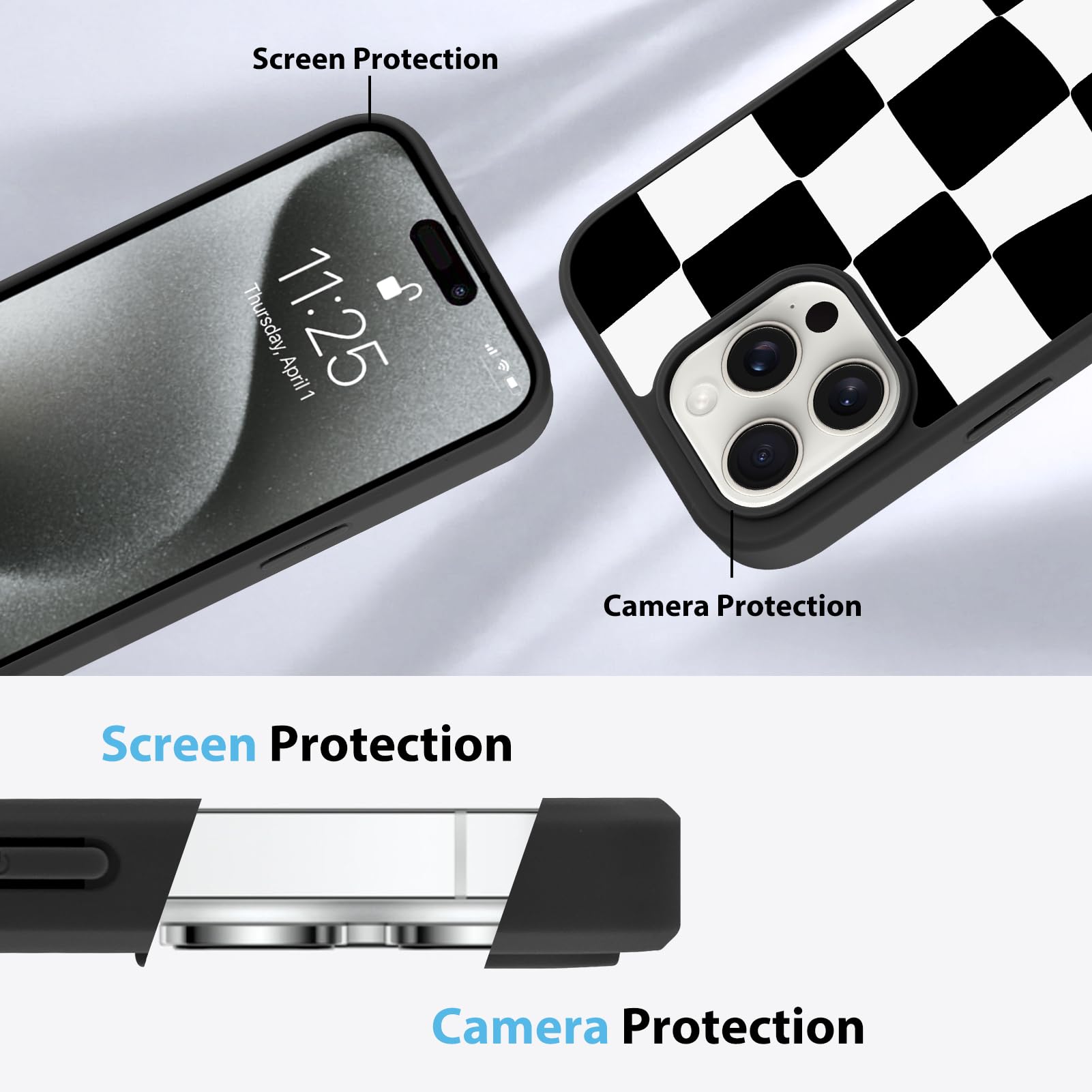 Foto 6 pulgar | Funda De Teléfono Kanghar Para Iphone 15 Pro Max Con Estampado De Cuadros - Venta Internacional.
