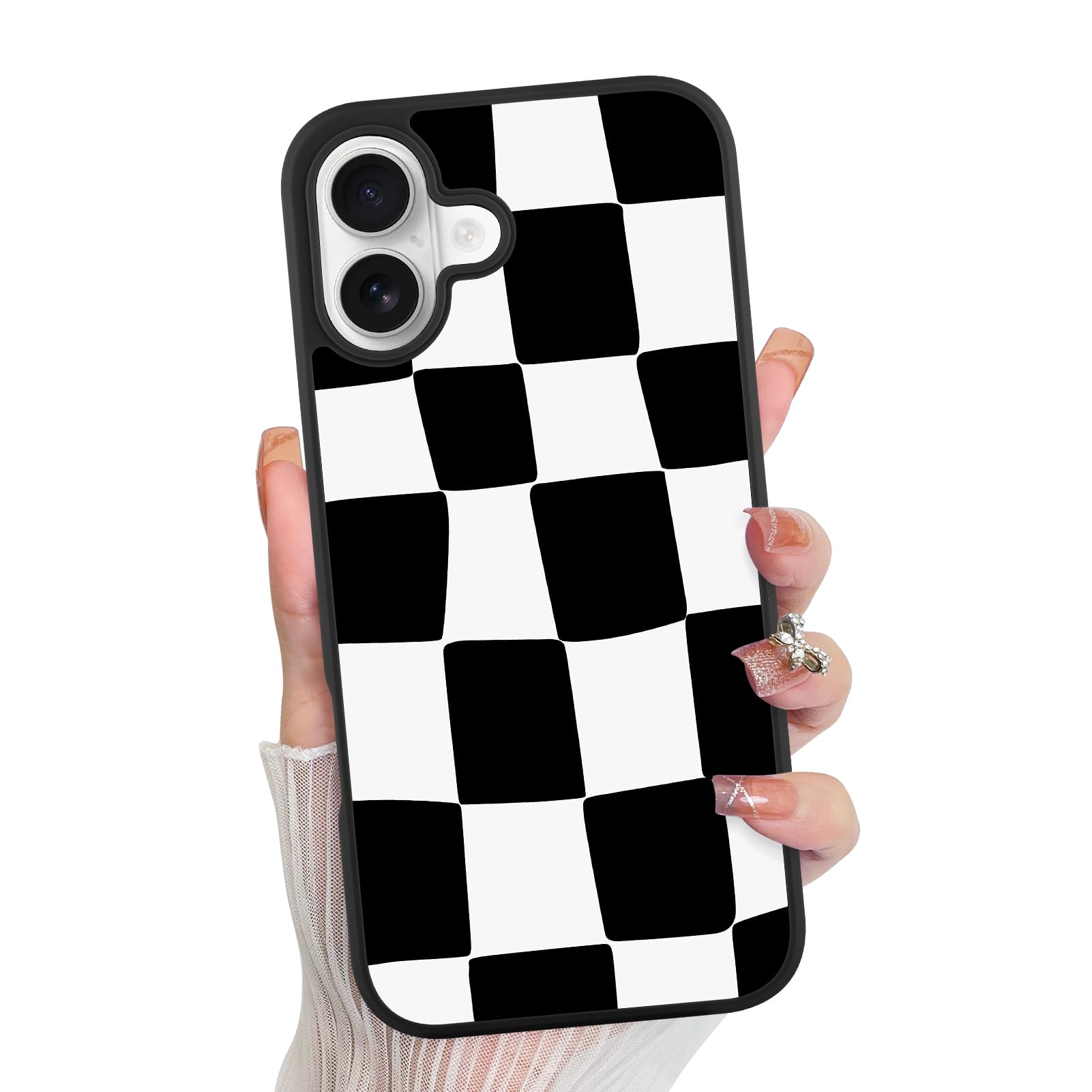 Foto 2 pulgar | Funda De Teléfono Kanghar Para Iphone 16, Estética A Cuadros, Negra - Venta Internacional.