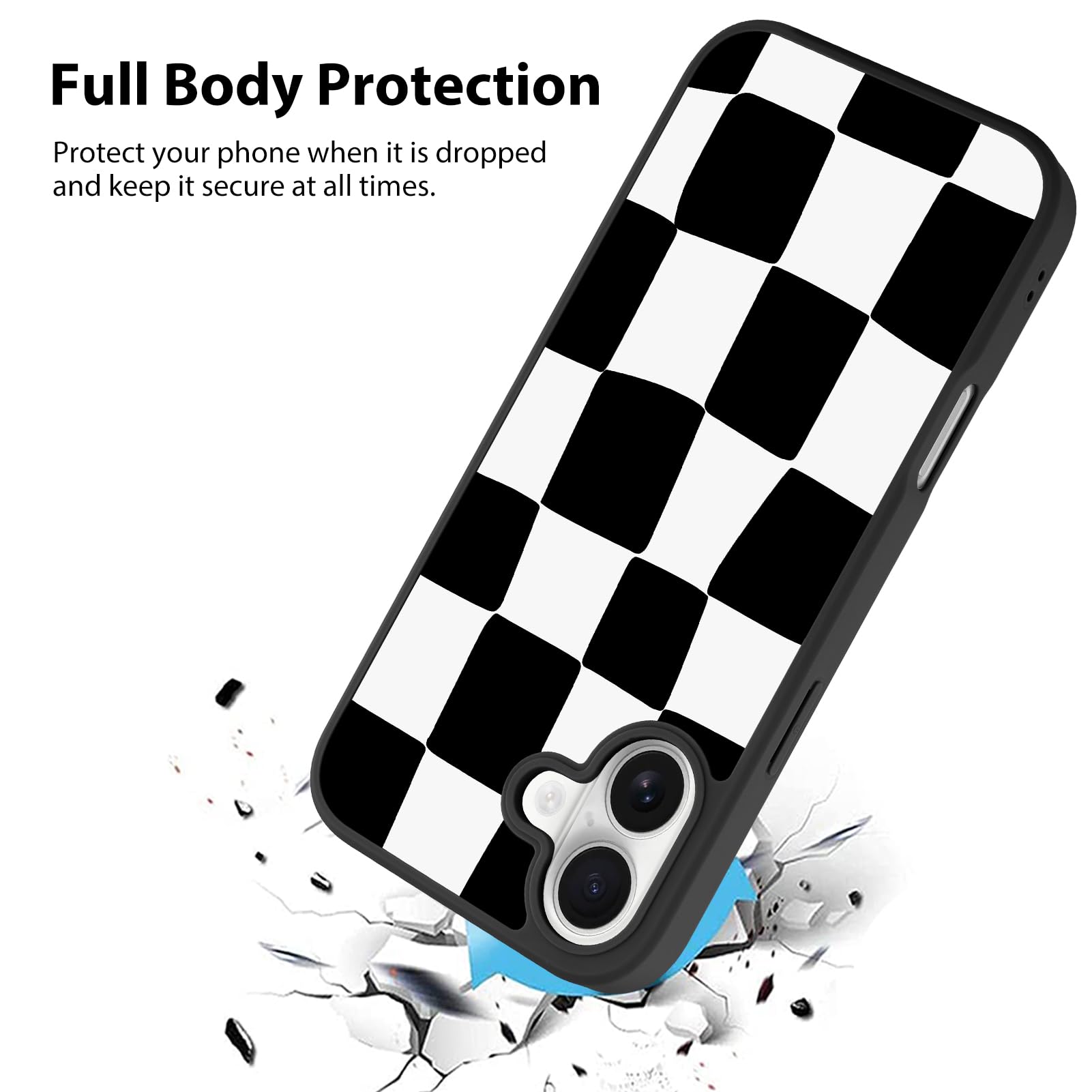 Foto 2 | Funda De Teléfono Kanghar Para Iphone 16, Estética A Cuadros, Negra - Venta Internacional.