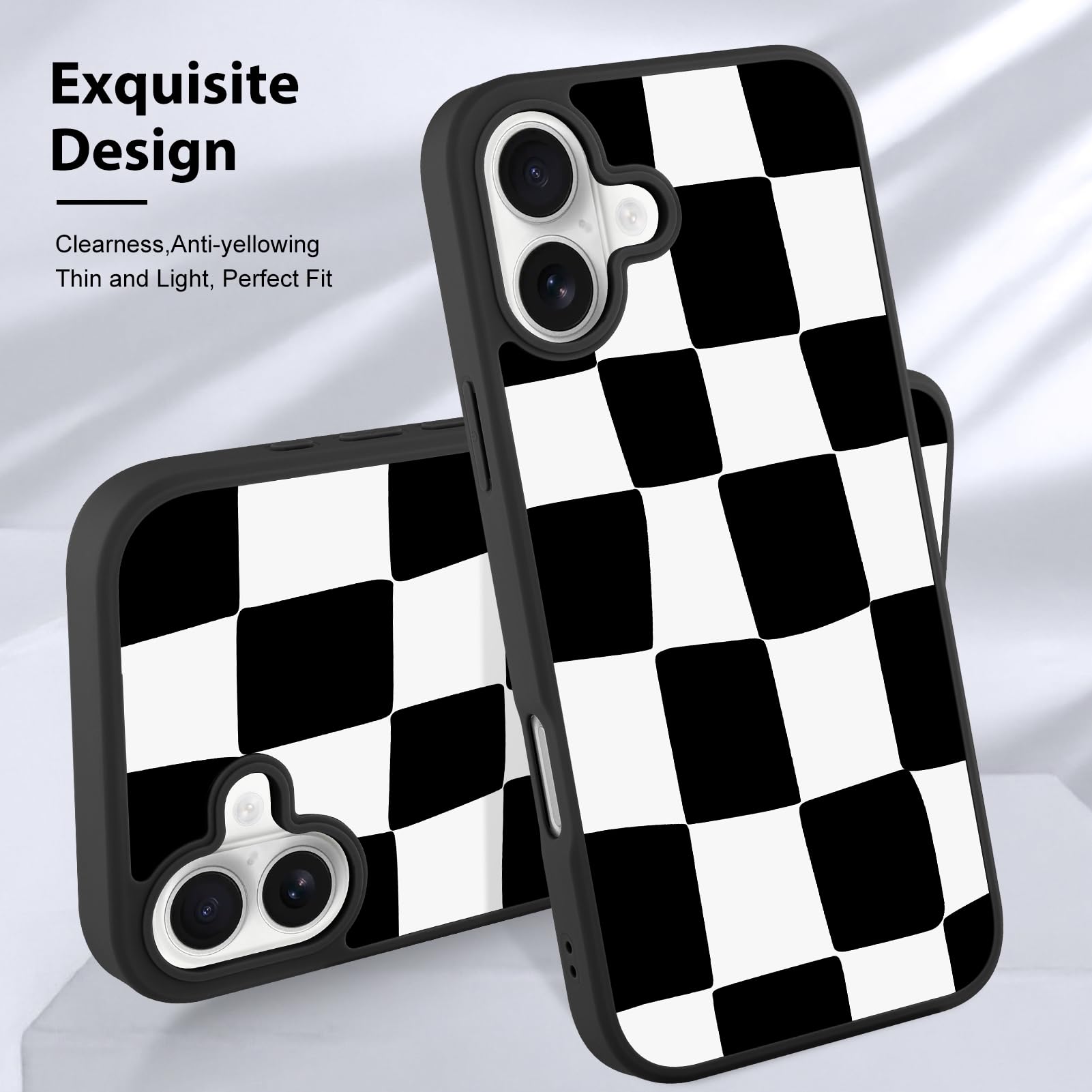 Foto 4 pulgar | Funda De Teléfono Kanghar Para Iphone 16, Estética A Cuadros, Negra - Venta Internacional.