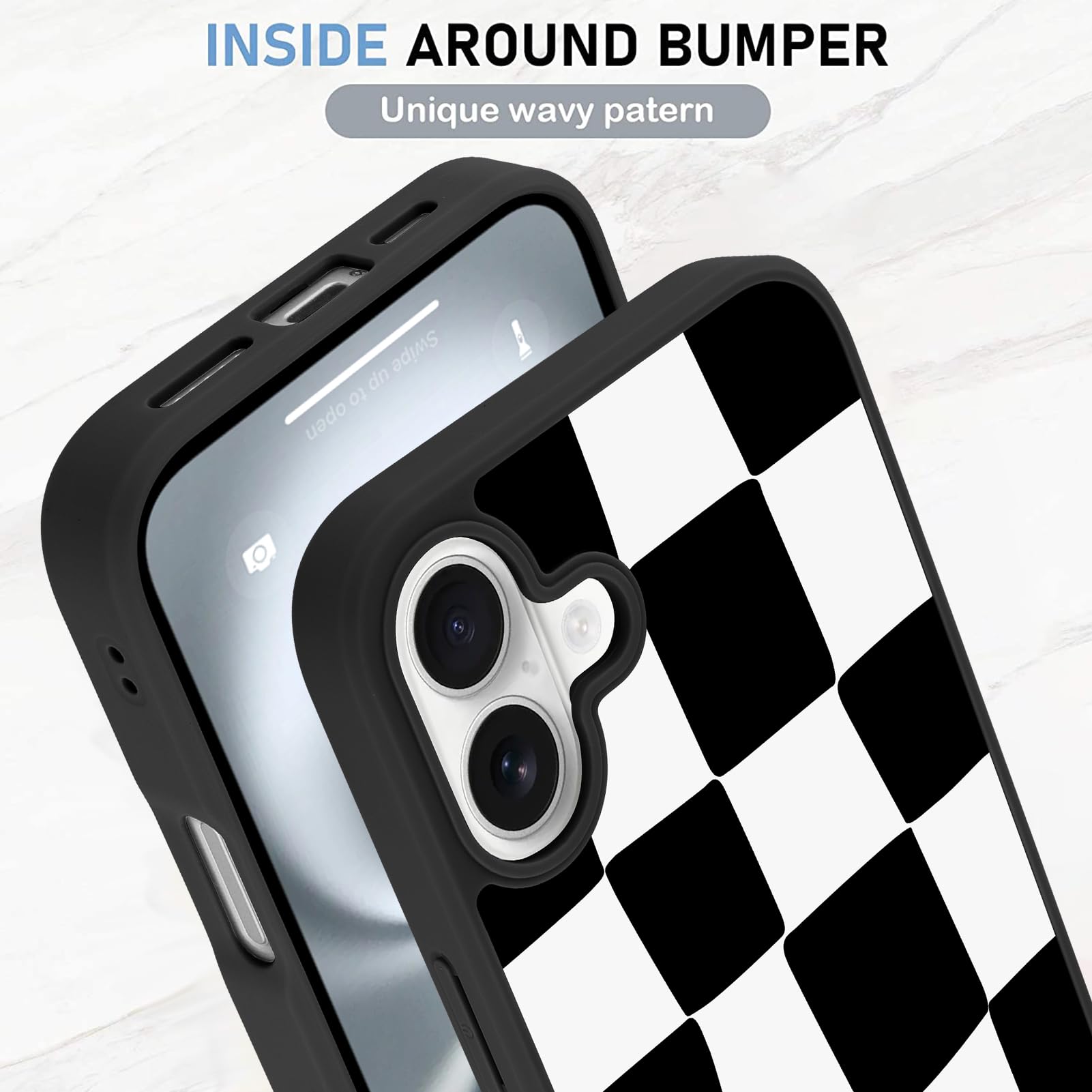 Foto 5 pulgar | Funda De Teléfono Kanghar Para Iphone 16, Estética A Cuadros, Negra - Venta Internacional.