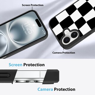 Foto 5 | Funda De Teléfono Kanghar Para Iphone 16, Estética A Cuadros, Negra - Venta Internacional.
