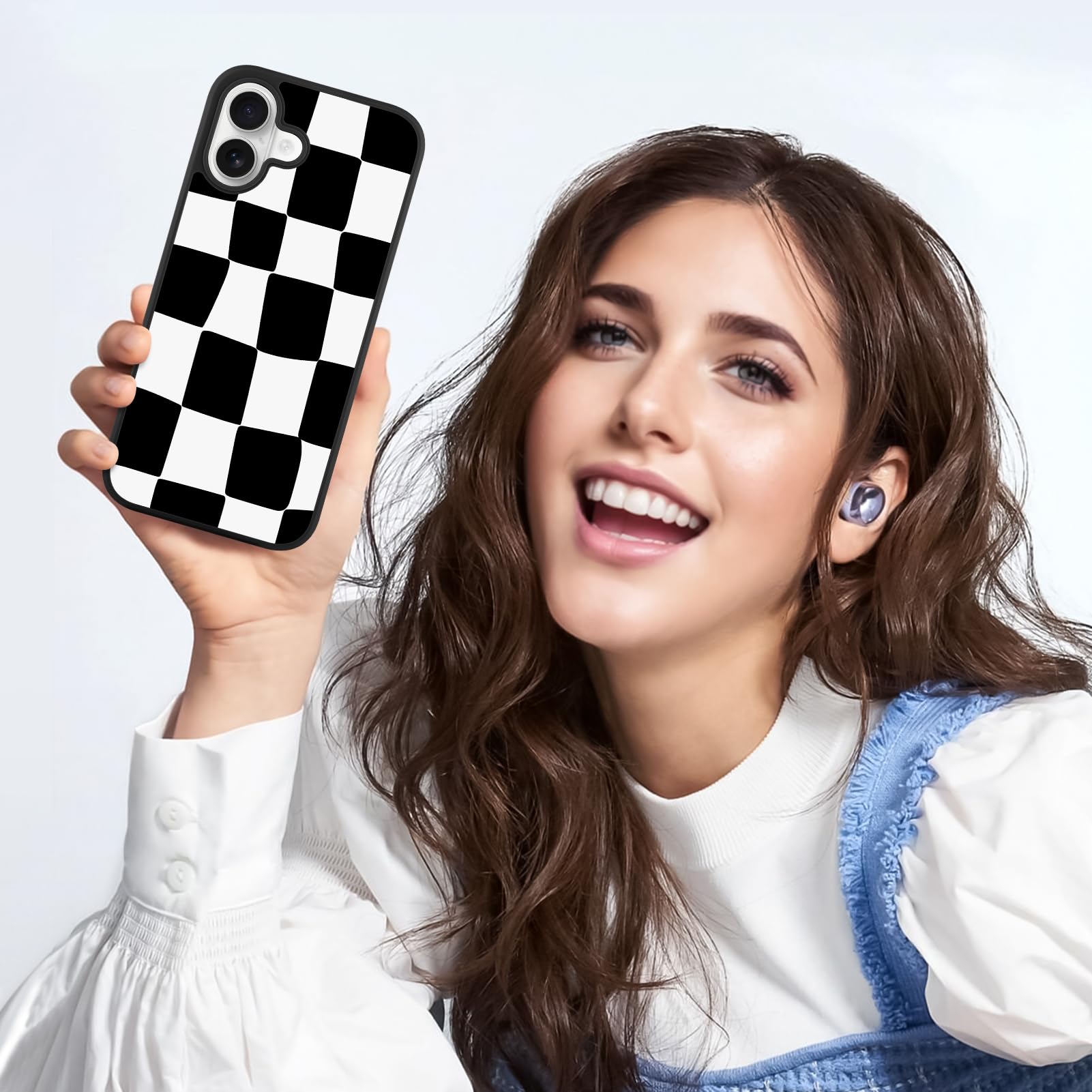 Foto 7 pulgar | Funda De Teléfono Kanghar Para Iphone 16, Estética A Cuadros, Negra - Venta Internacional.