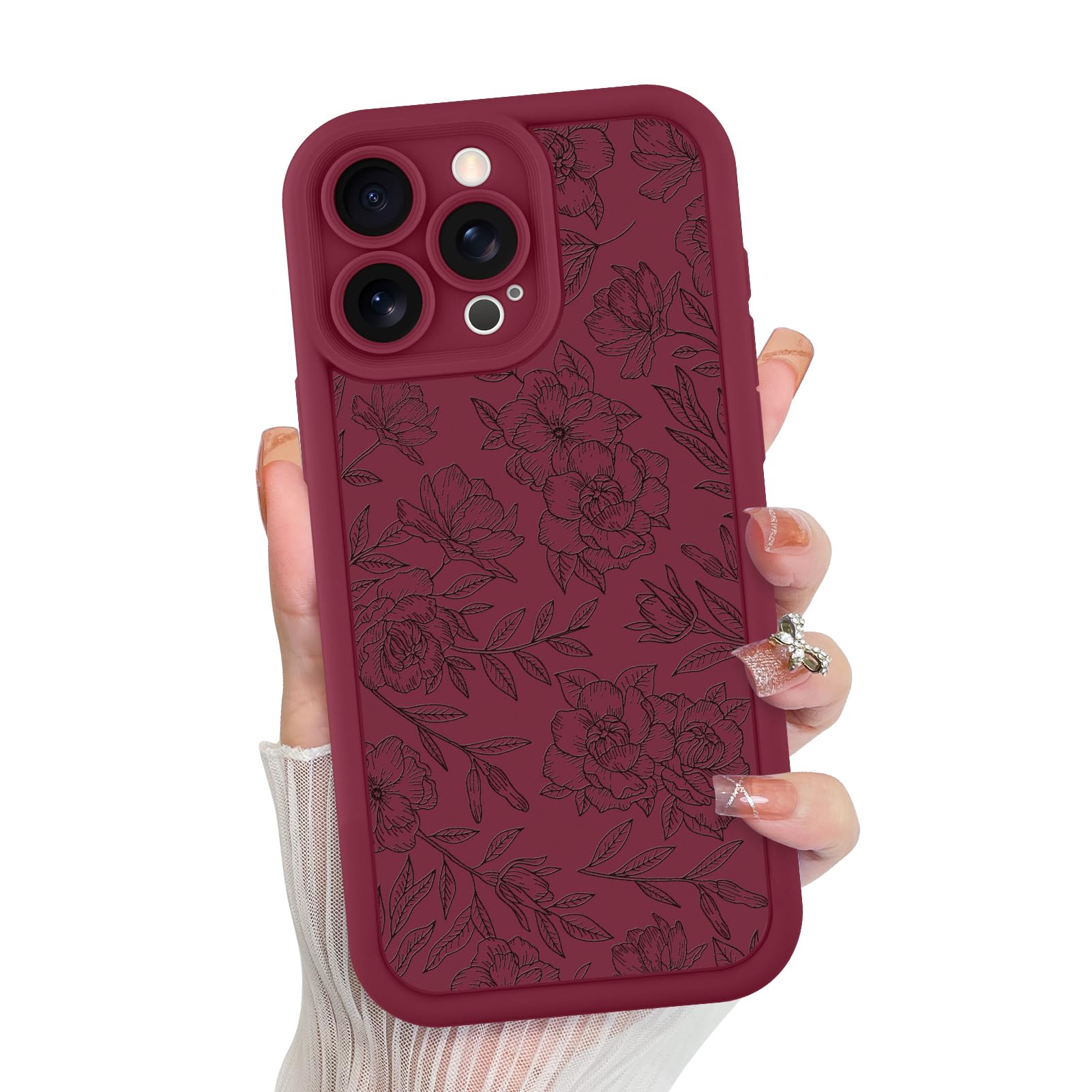 Foto 1 | Funda De Teléfono Mzelq Para Iphone 15 Pro Max De Silicona Con Estampado Floral Rojo - Venta Internacional.