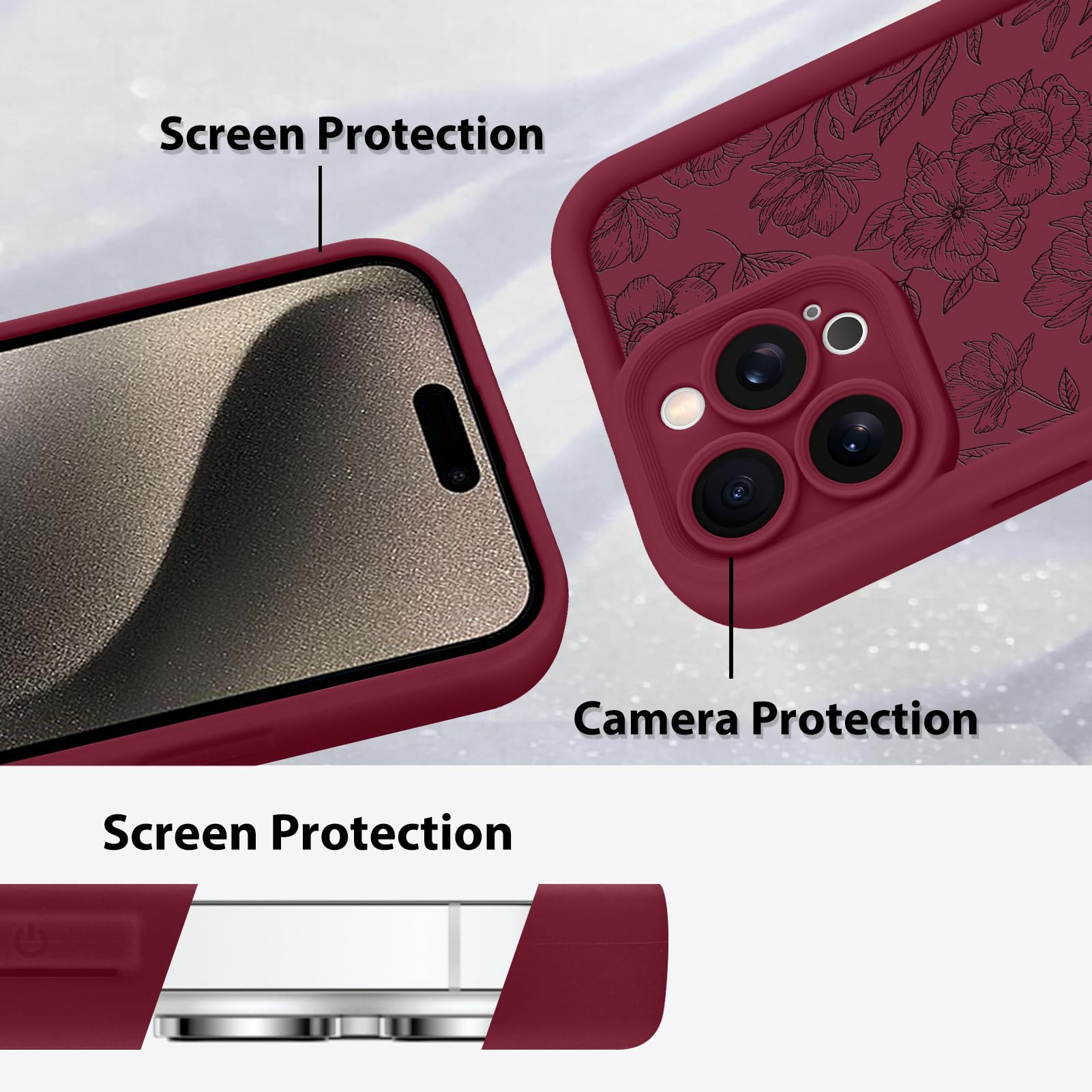 Foto 4 | Funda De Teléfono Mzelq Para Iphone 15 Pro Max De Silicona Con Estampado Floral Rojo - Venta Internacional.