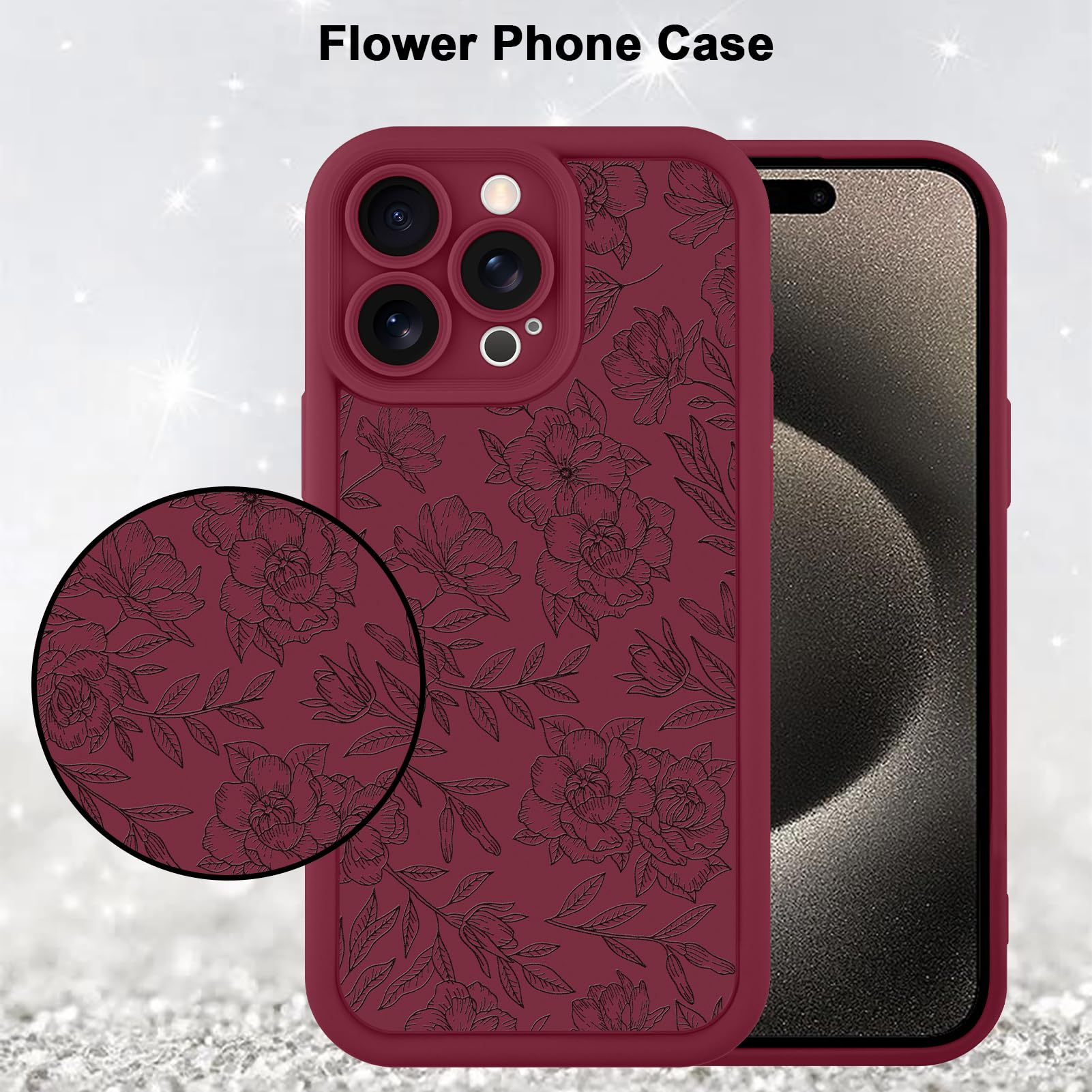 Foto 6 pulgar | Funda De Teléfono Mzelq Para Iphone 15 Pro Max De Silicona Con Estampado Floral Rojo - Venta Internacional.