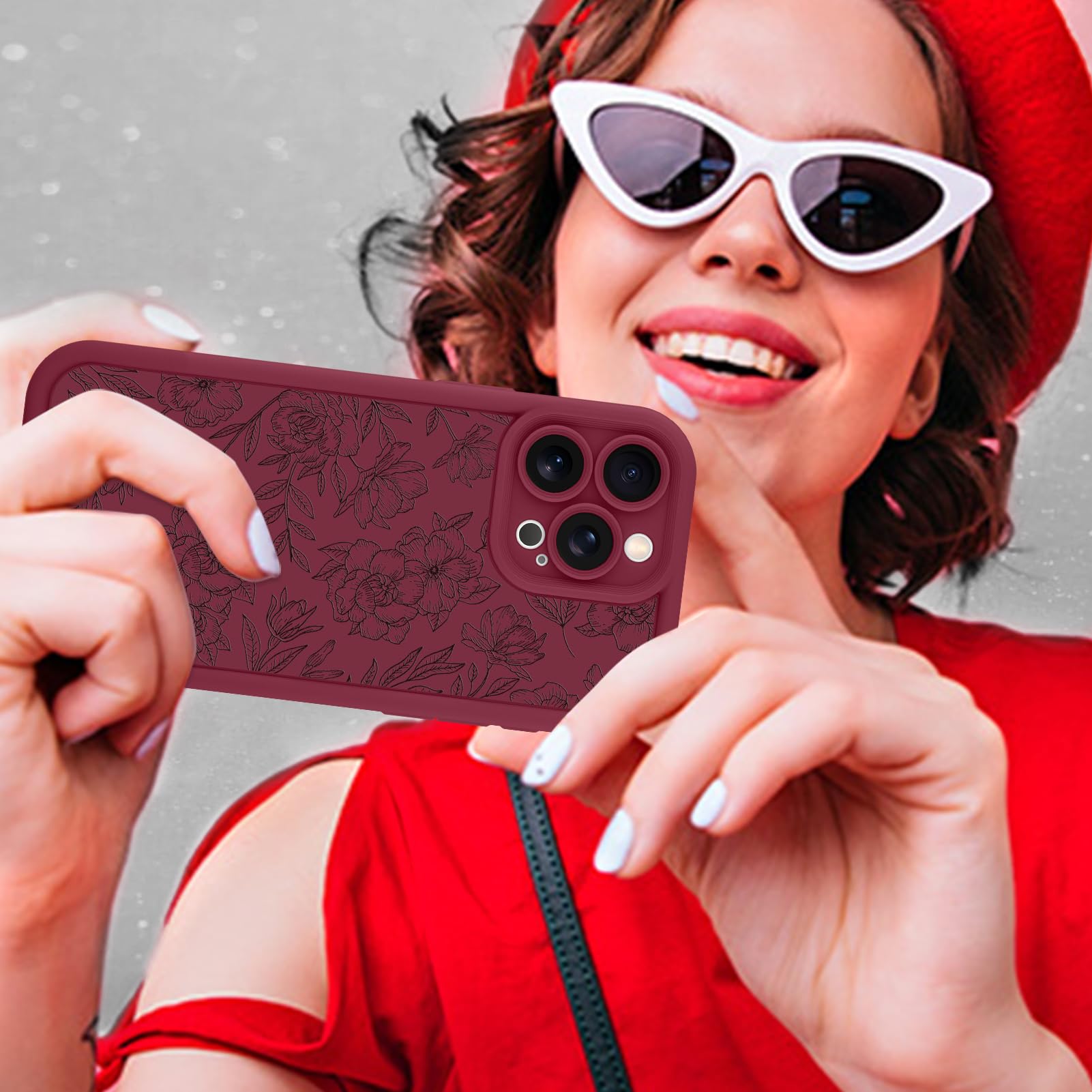 Foto 7 pulgar | Funda De Teléfono Mzelq Para Iphone 15 Pro Max De Silicona Con Estampado Floral Rojo - Venta Internacional.