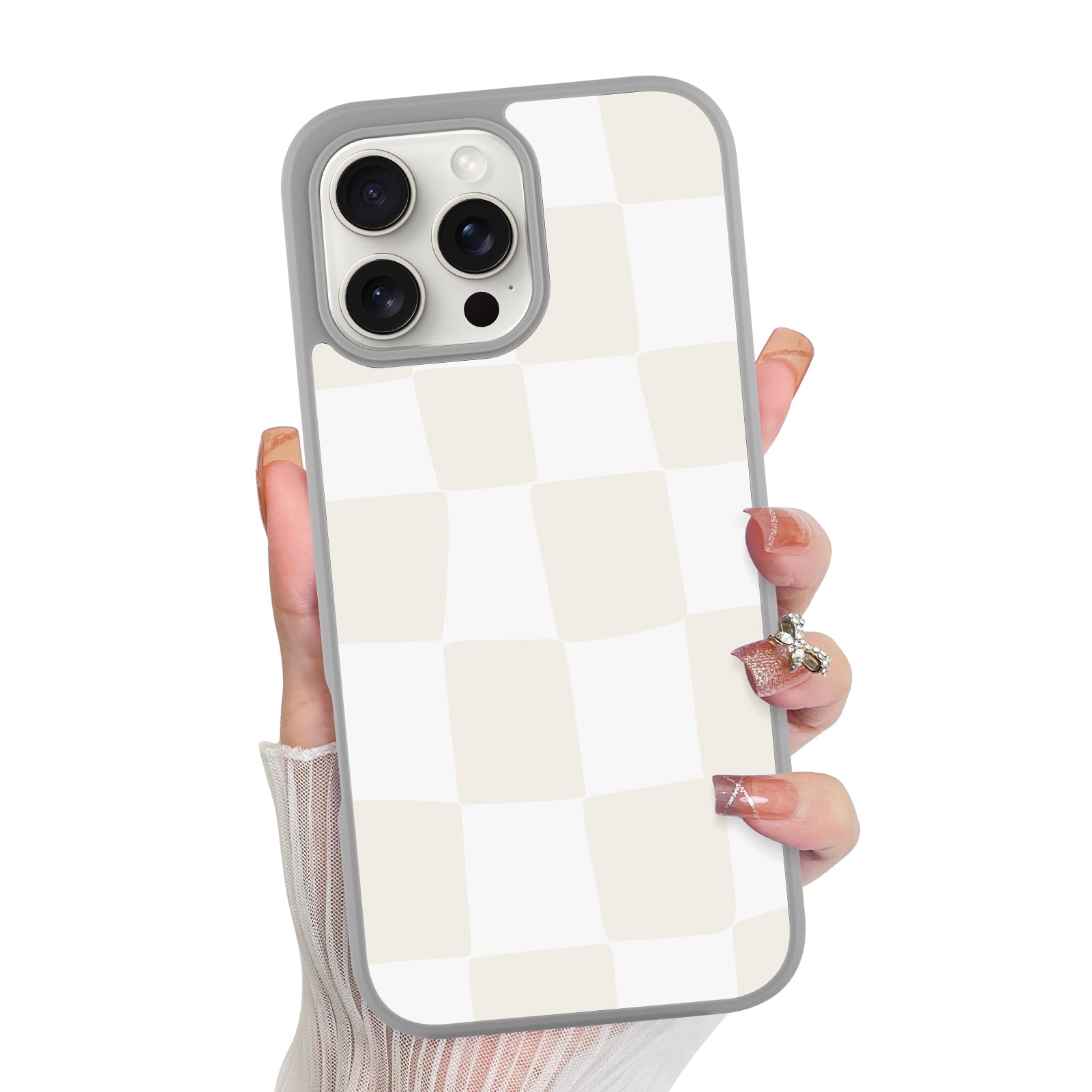 Foto 2 pulgar | Funda De Teléfono Kanghar Para Iphone 16 Pro, Diseño A Cuadros, Color Gris - Venta Internacional.