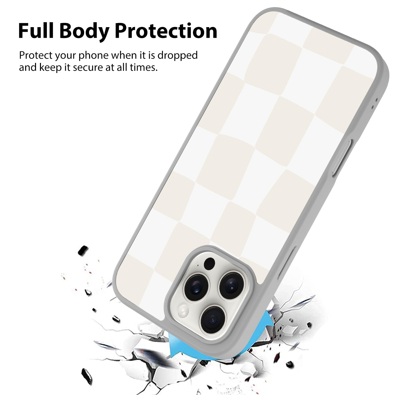 Foto 3 pulgar | Funda De Teléfono Kanghar Para Iphone 16 Pro, Diseño A Cuadros, Color Gris - Venta Internacional.