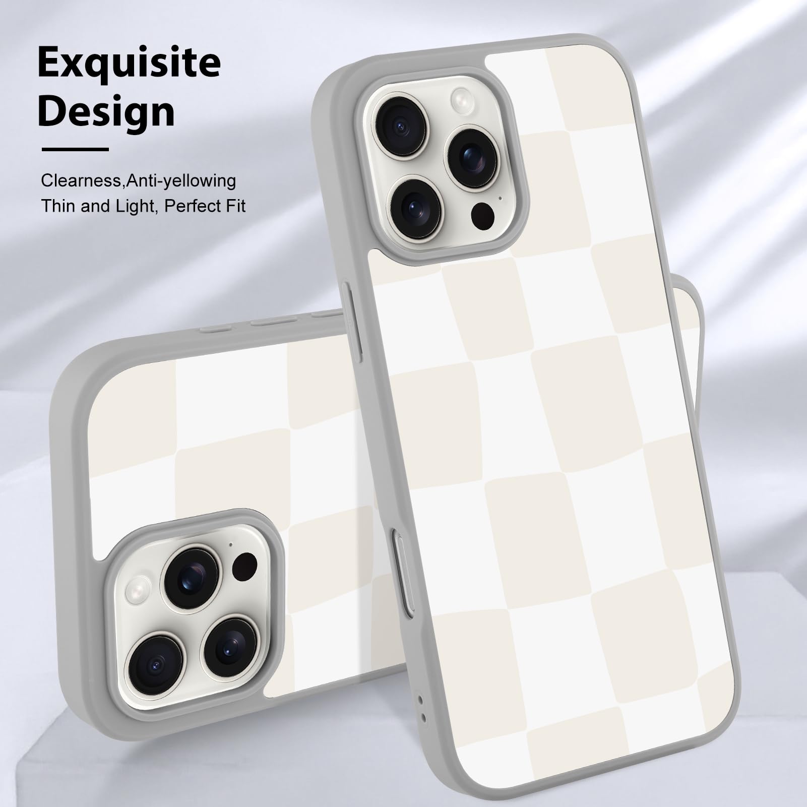 Foto 4 pulgar | Funda De Teléfono Kanghar Para Iphone 16 Pro, Diseño A Cuadros, Color Gris - Venta Internacional.