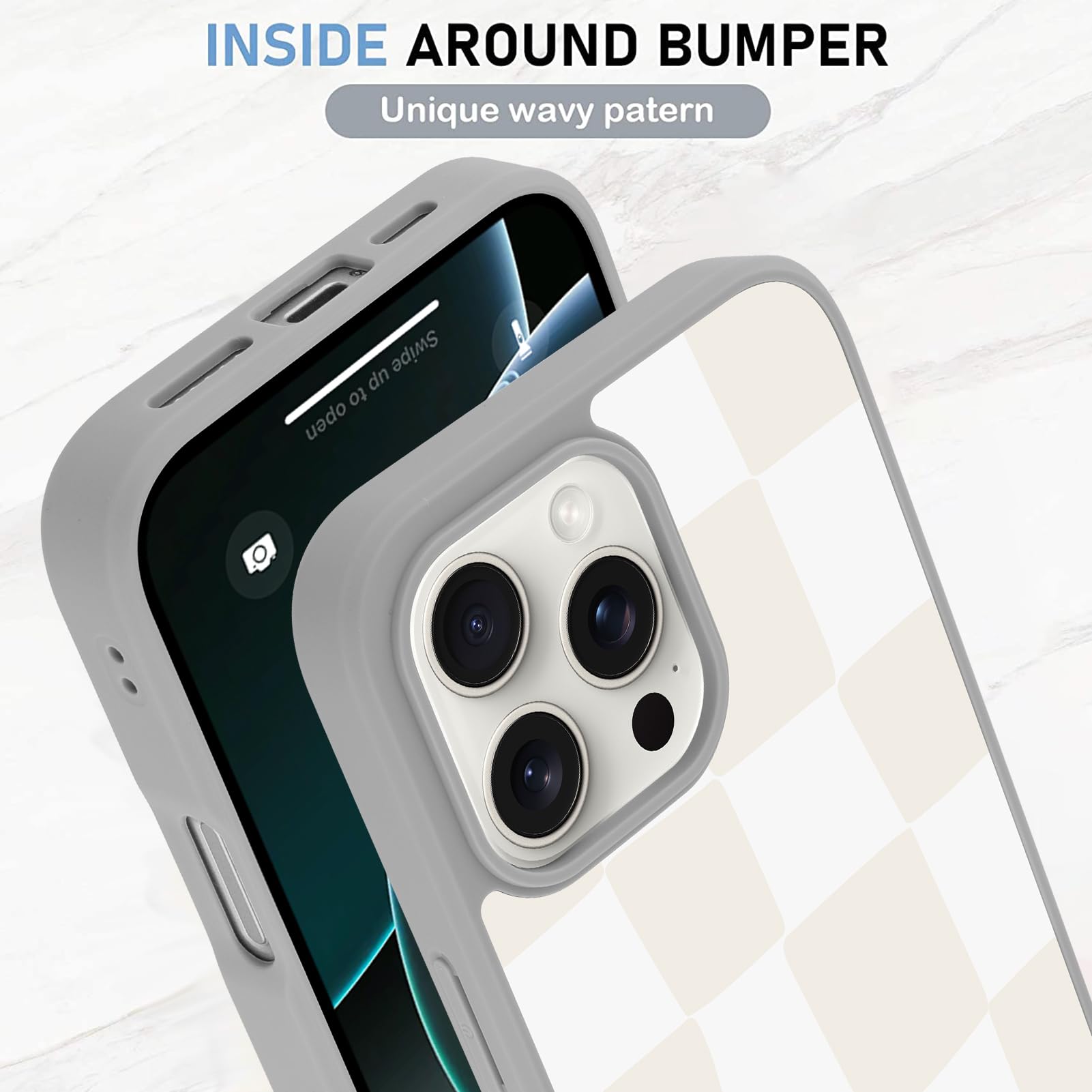 Foto 5 pulgar | Funda De Teléfono Kanghar Para Iphone 16 Pro, Diseño A Cuadros, Color Gris - Venta Internacional.