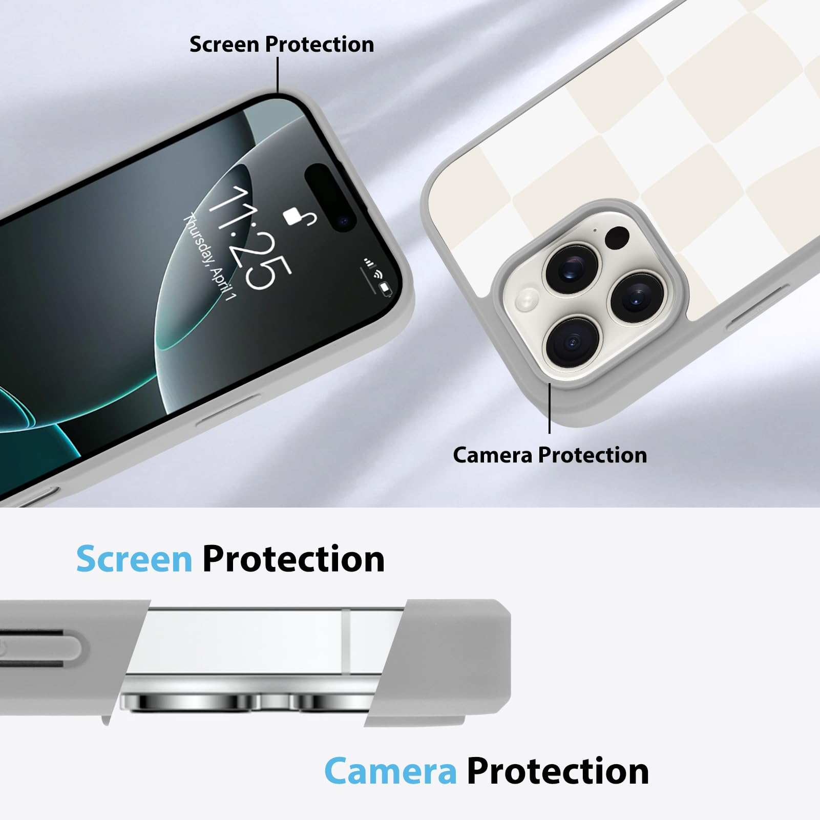 Foto 6 pulgar | Funda De Teléfono Kanghar Para Iphone 16 Pro, Diseño A Cuadros, Color Gris - Venta Internacional.