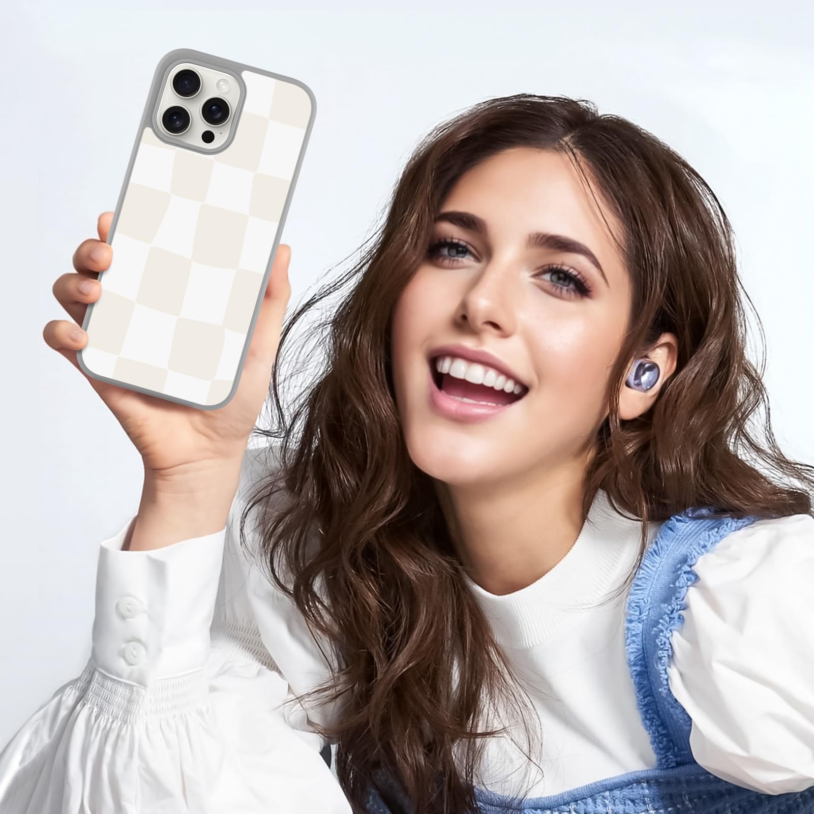 Foto 7 pulgar | Funda De Teléfono Kanghar Para Iphone 16 Pro, Diseño A Cuadros, Color Gris - Venta Internacional.