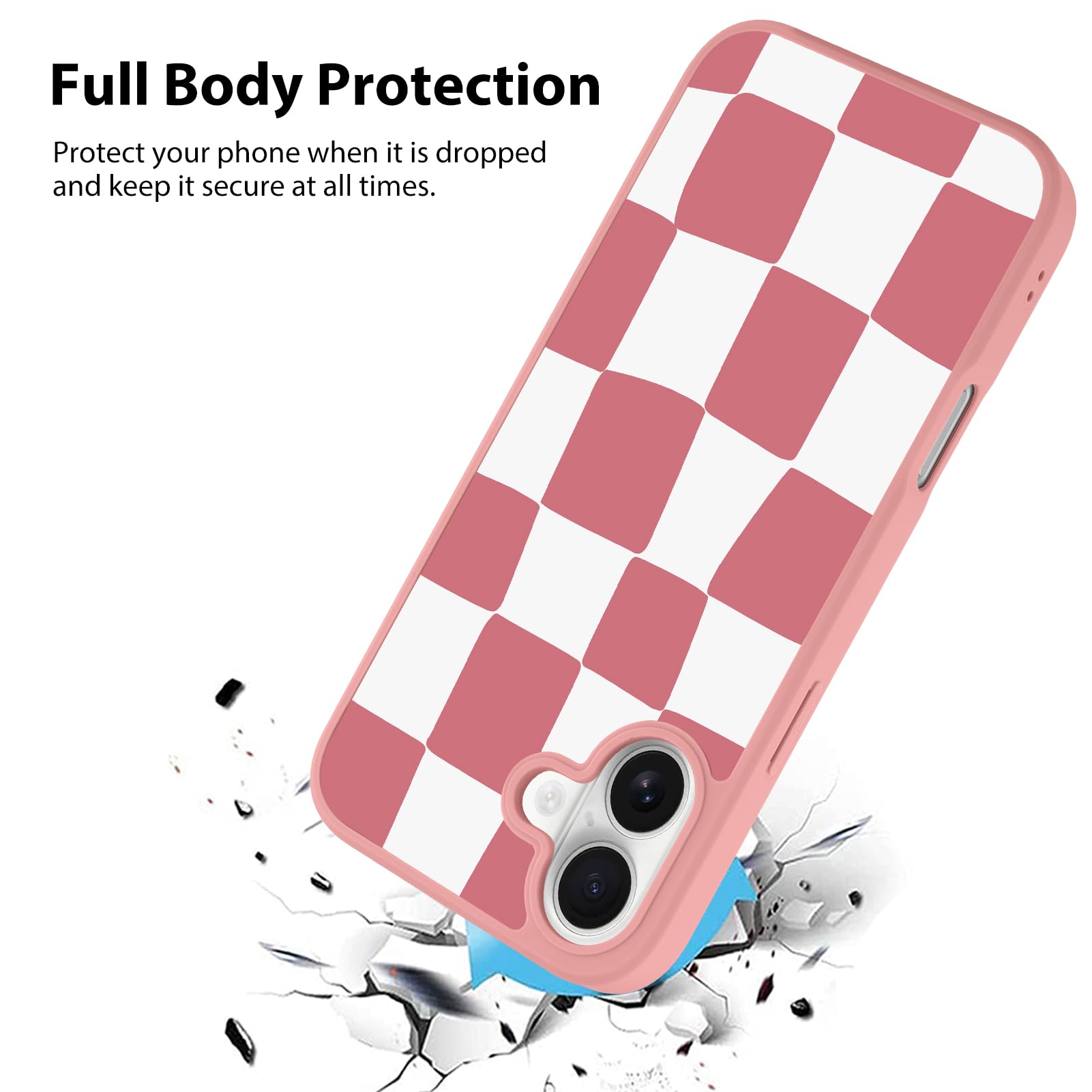 Foto 3 pulgar | Funda De Teléfono Kanghar Para Iphone 16, Diseño A Cuadros, Color Rosa - Venta Internacional.