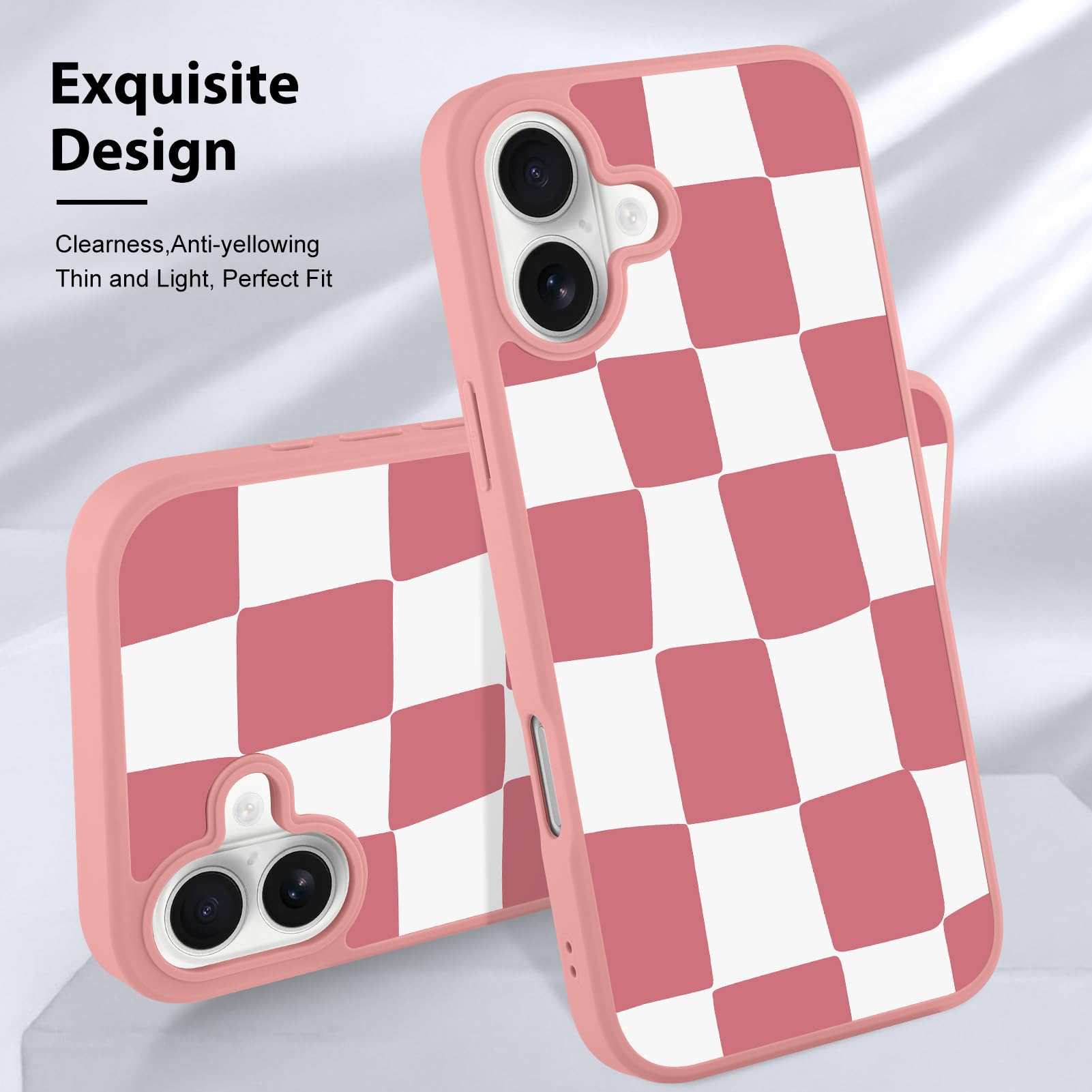 Foto 4 pulgar | Funda De Teléfono Kanghar Para Iphone 16, Diseño A Cuadros, Color Rosa - Venta Internacional.