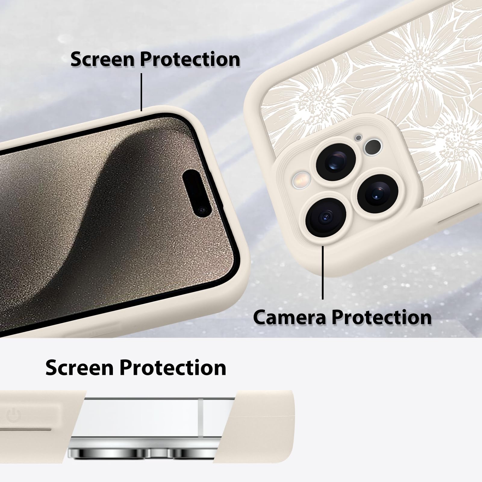 Foto 5 pulgar | Funda De Teléfono Mzelq Para Iphone 15 Pro De Silicona Con Estampado De Girasoles - Venta Internacional.