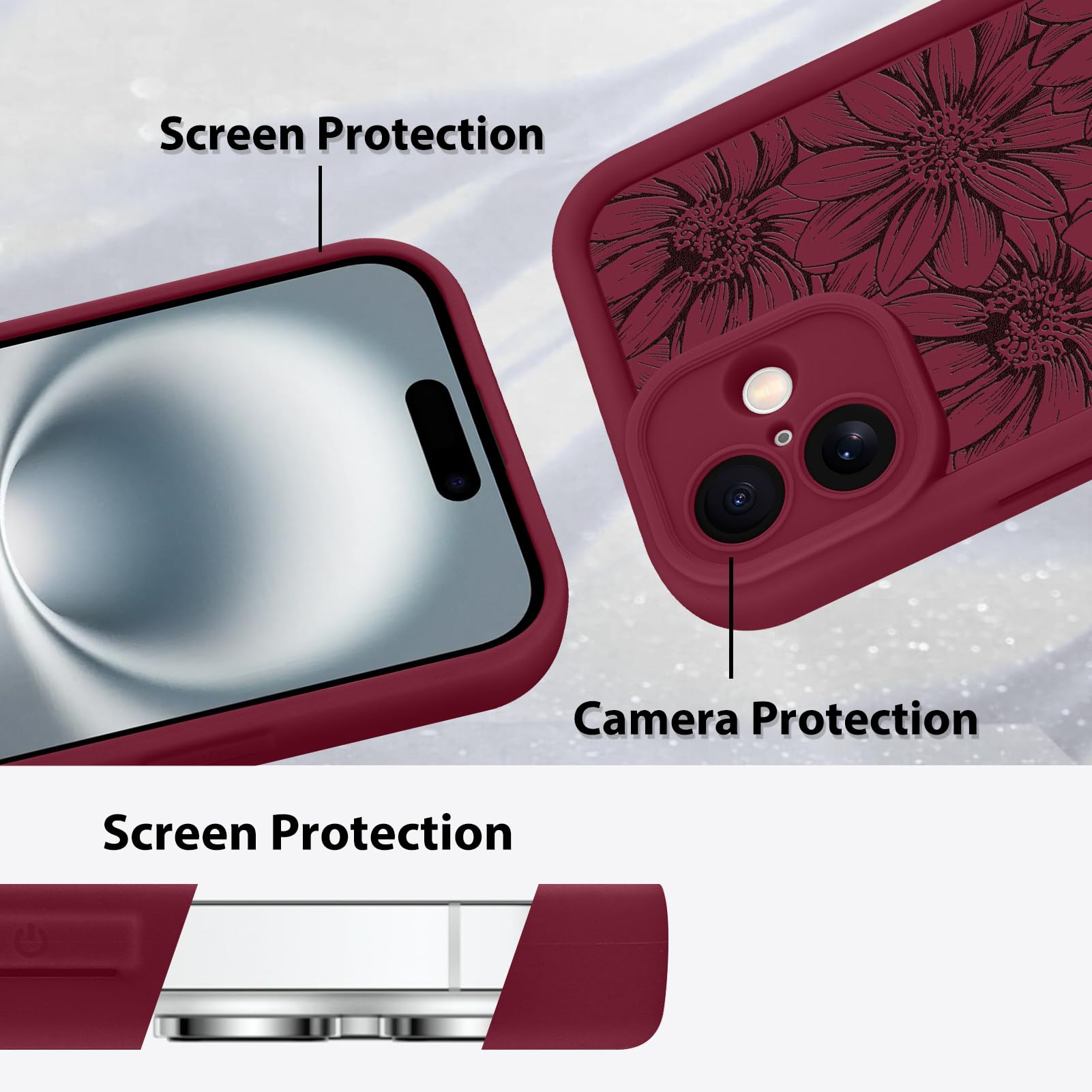 Foto 5 pulgar | Funda De Teléfono Mzelq Para Iphone 16 De Silicona, Color Rojo Girasol - Venta Internacional.