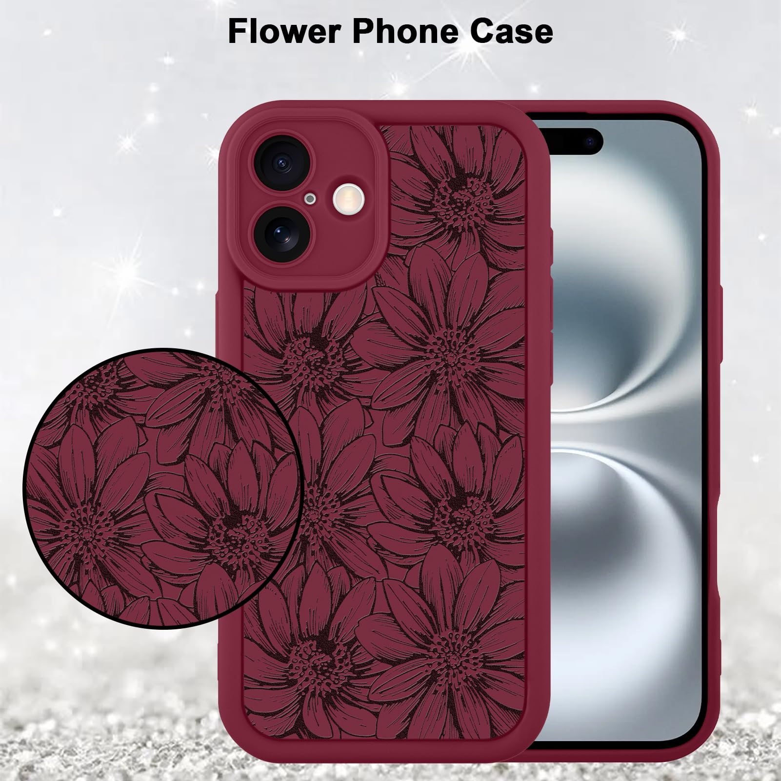 Foto 6 pulgar | Funda De Teléfono Mzelq Para Iphone 16 De Silicona, Color Rojo Girasol - Venta Internacional.