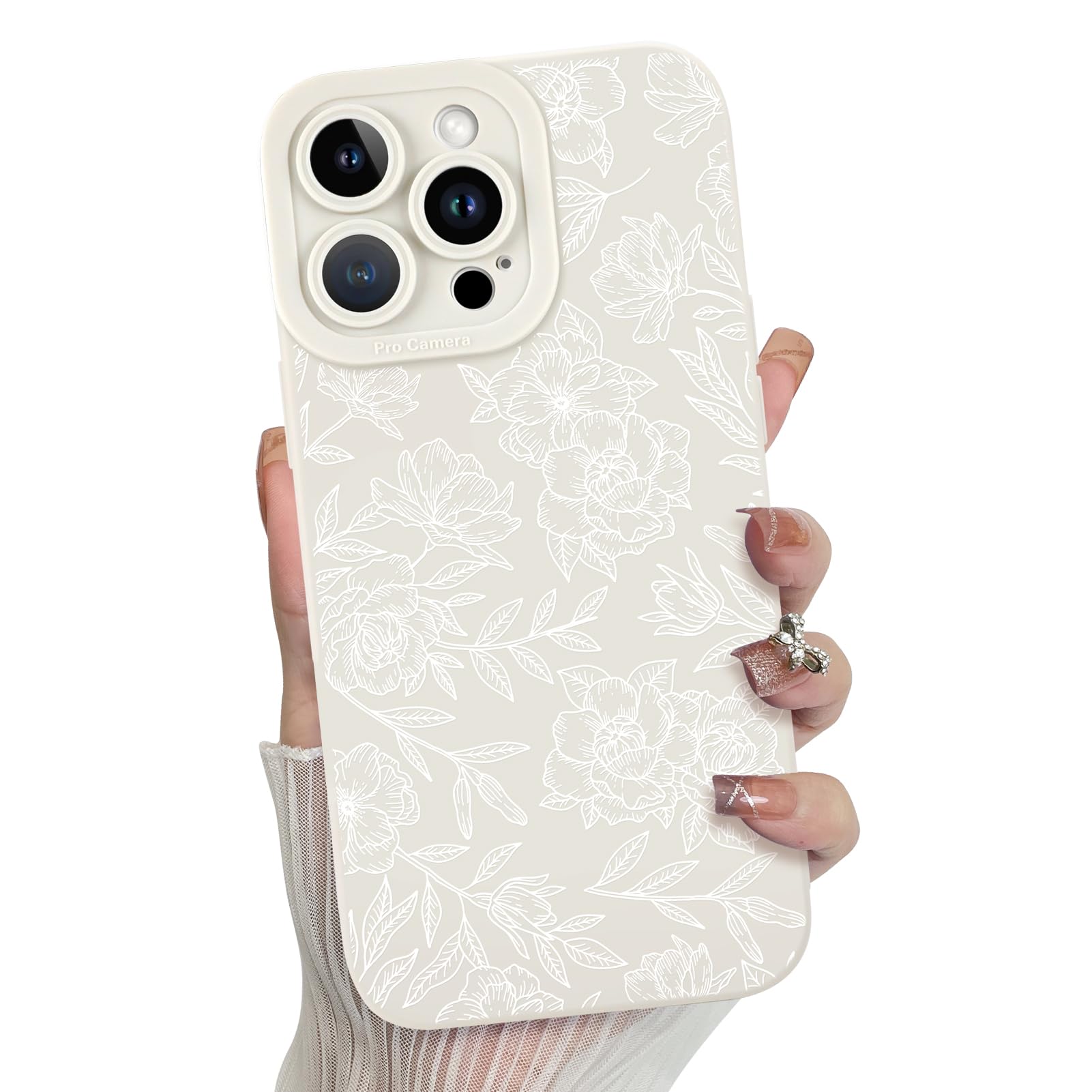 Foto 2 pulgar | Funda De Teléfono Mzelq Para Iphone 14 Pro Max De Silicona Con Estampado Floral Blanco - Venta Internacional.
