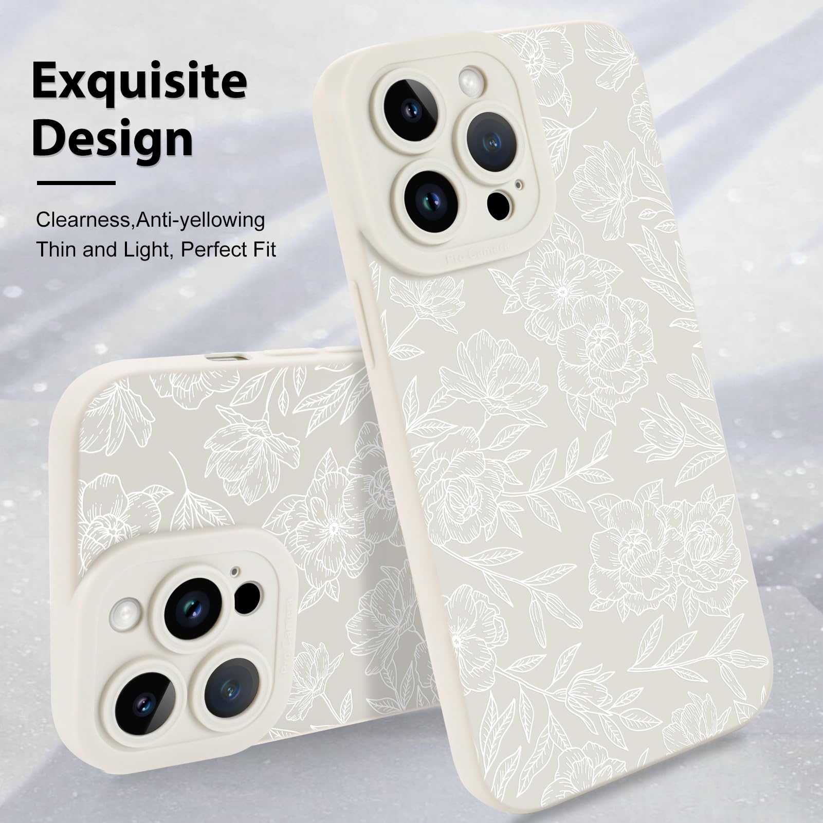 Foto 4 pulgar | Funda De Teléfono Mzelq Para Iphone 14 Pro Max De Silicona Con Estampado Floral Blanco - Venta Internacional.