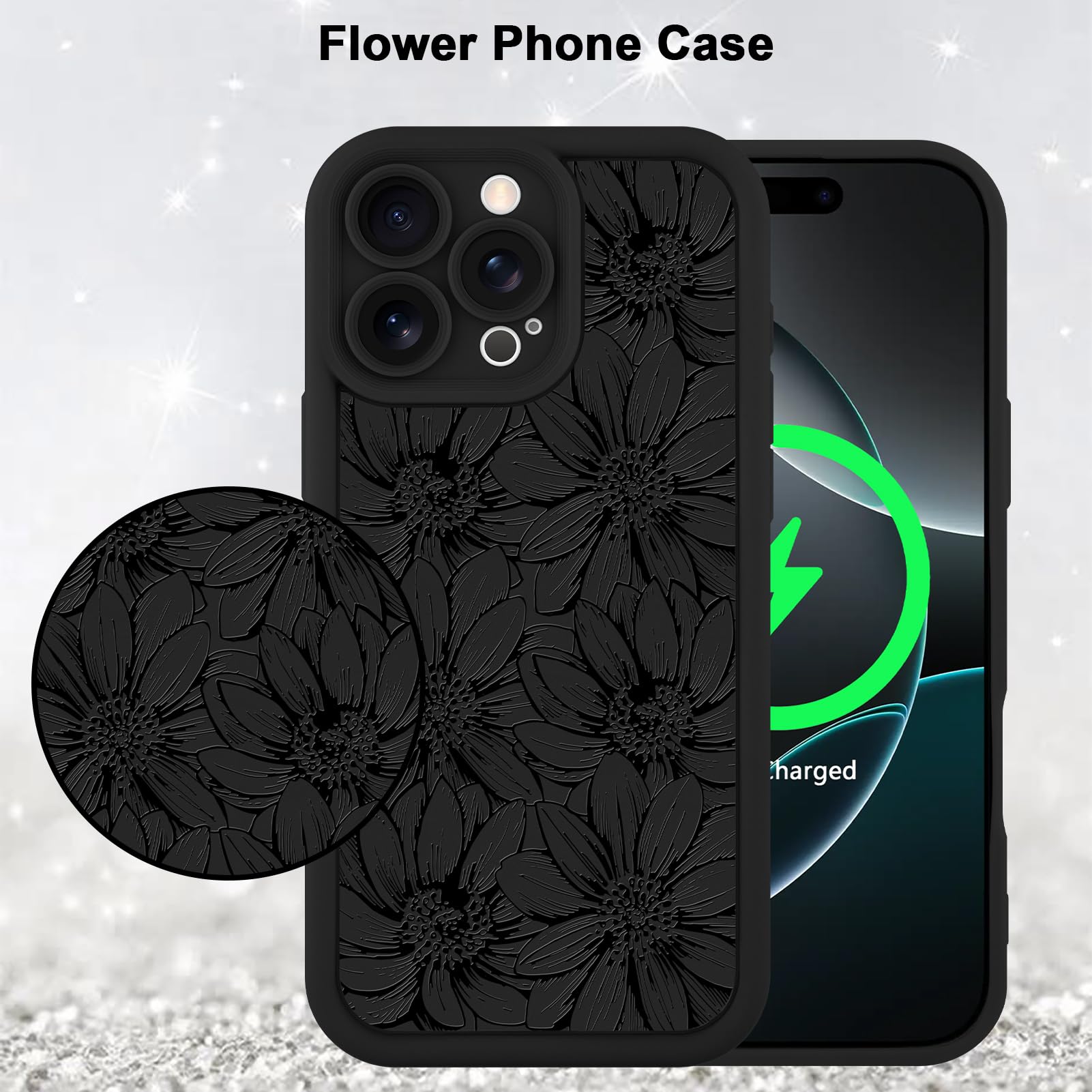 Foto 5 | Funda De Teléfono Mzelq Para Iphone 16 Pro De Silicona, Color Negro Con Forma De Girasol - Venta Internacional.