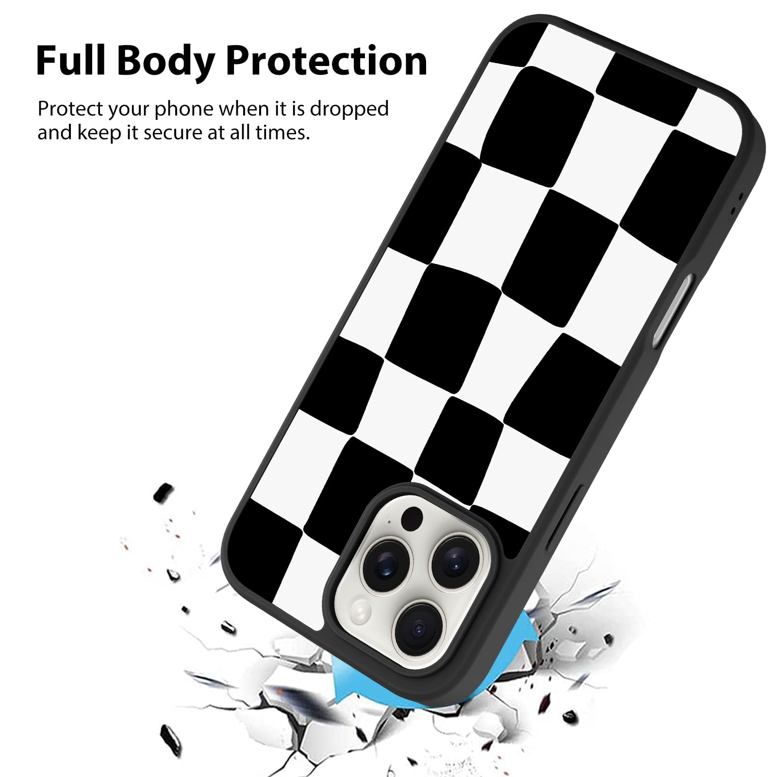 Foto 3 pulgar | Funda De Teléfono Kanghar Para Iphone 16 Pro, Estética A Cuadros, Negra - Venta Internacional.