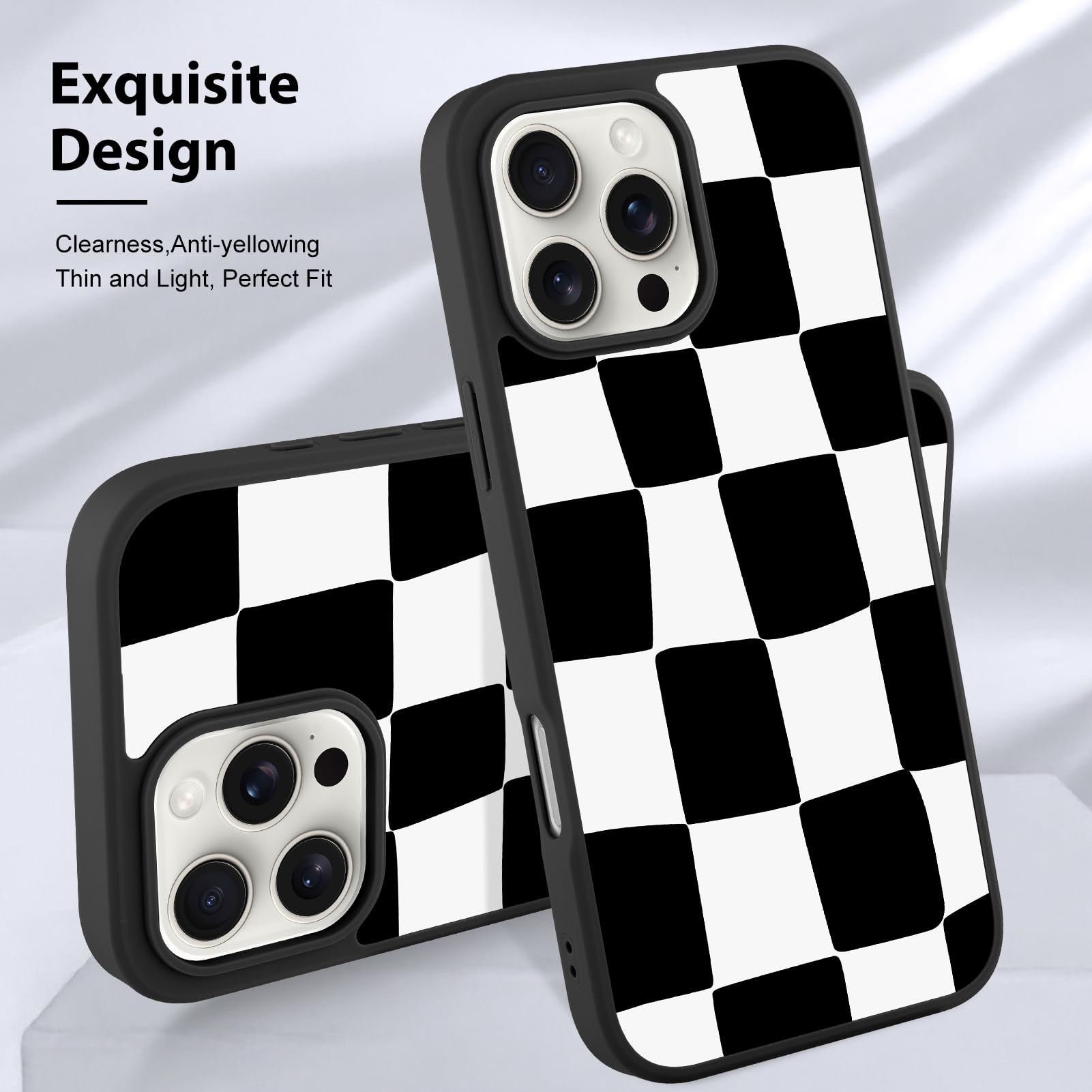 Foto 4 pulgar | Funda De Teléfono Kanghar Para Iphone 16 Pro, Estética A Cuadros, Negra - Venta Internacional.