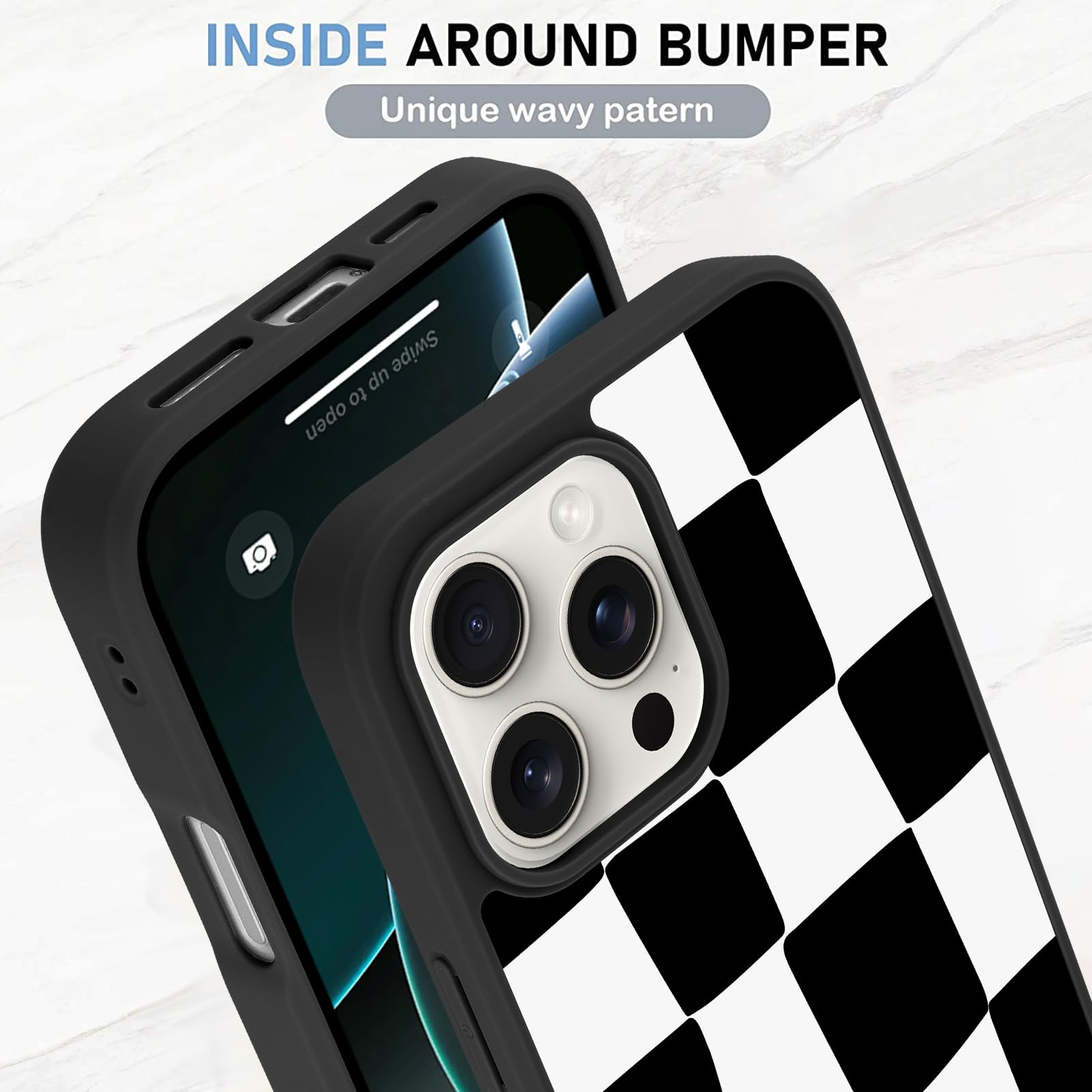 Foto 5 pulgar | Funda De Teléfono Kanghar Para Iphone 16 Pro, Estética A Cuadros, Negra - Venta Internacional.