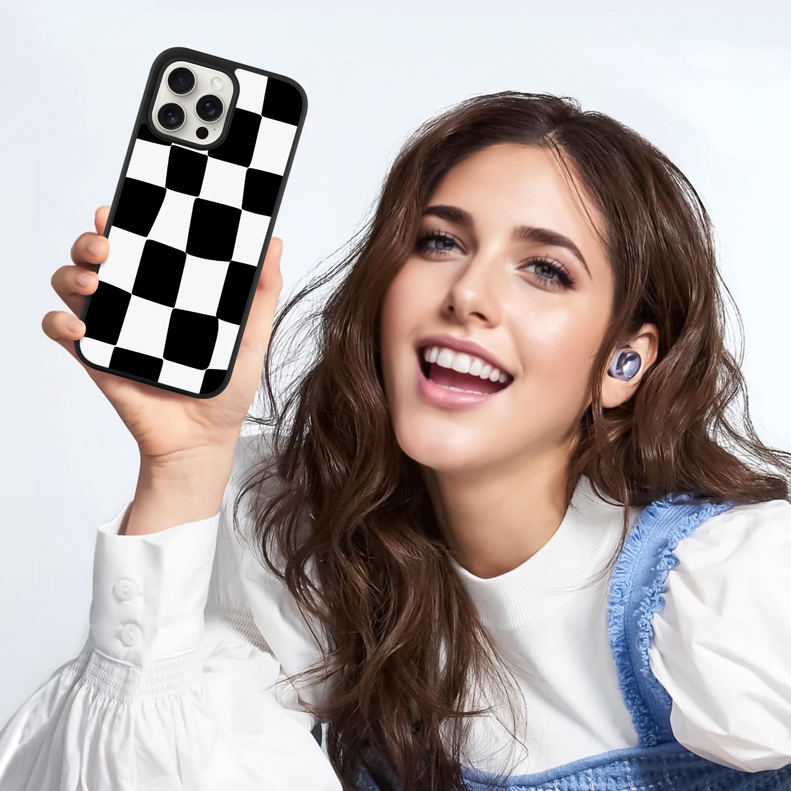 Foto 7 pulgar | Funda De Teléfono Kanghar Para Iphone 16 Pro, Estética A Cuadros, Negra - Venta Internacional.