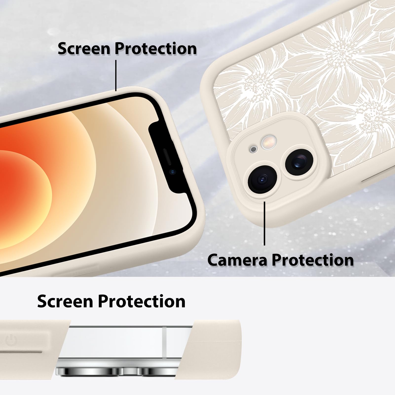 Foto 5 pulgar | Funda De Teléfono Mzelq Para Iphone 12 De Silicona Con Diseño Floral De Girasol - Venta Internacional.