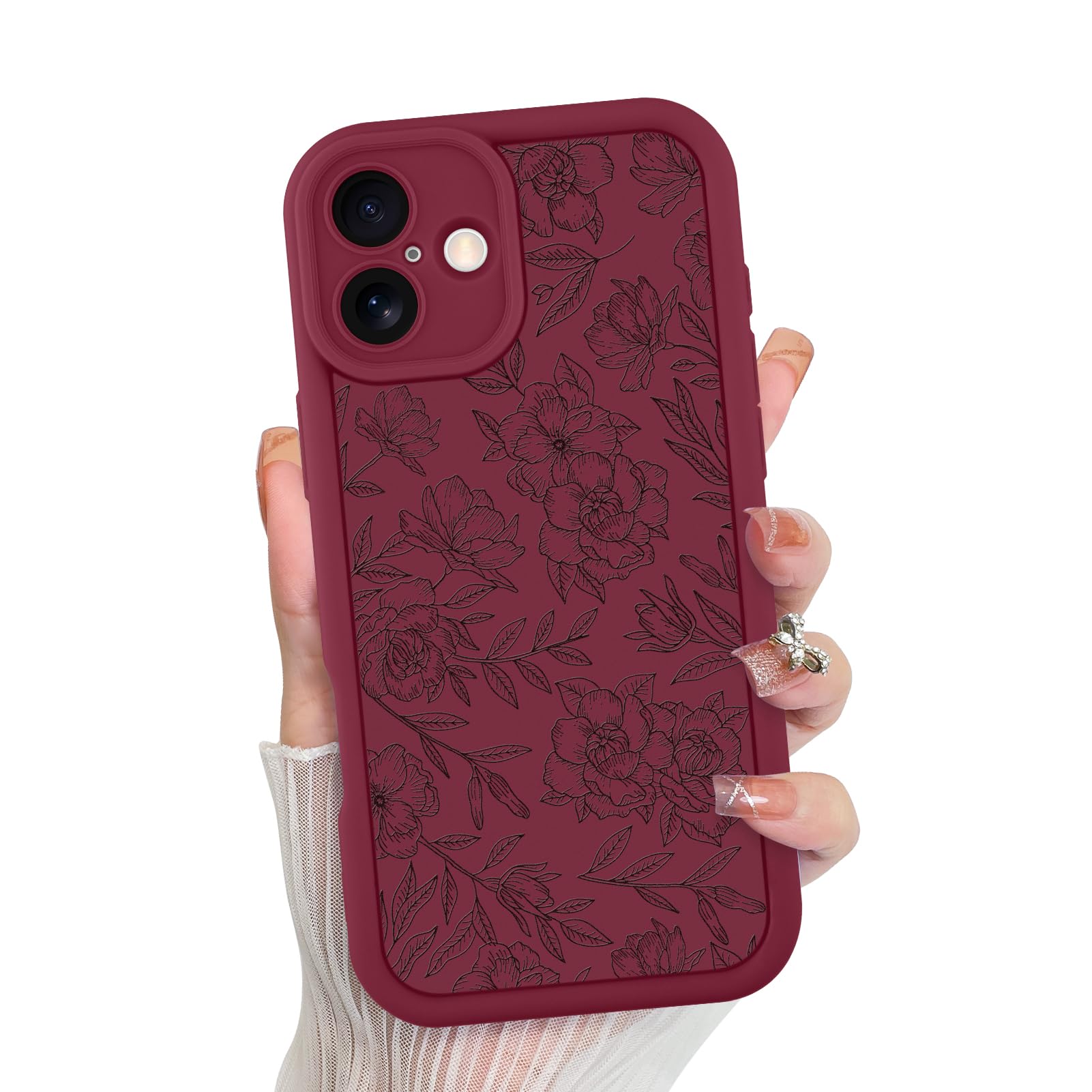 Foto 2 pulgar | Funda De Teléfono Mzelq Para Iphone 16 De Silicona Con Flores Florales Rojas - Venta Internacional.
