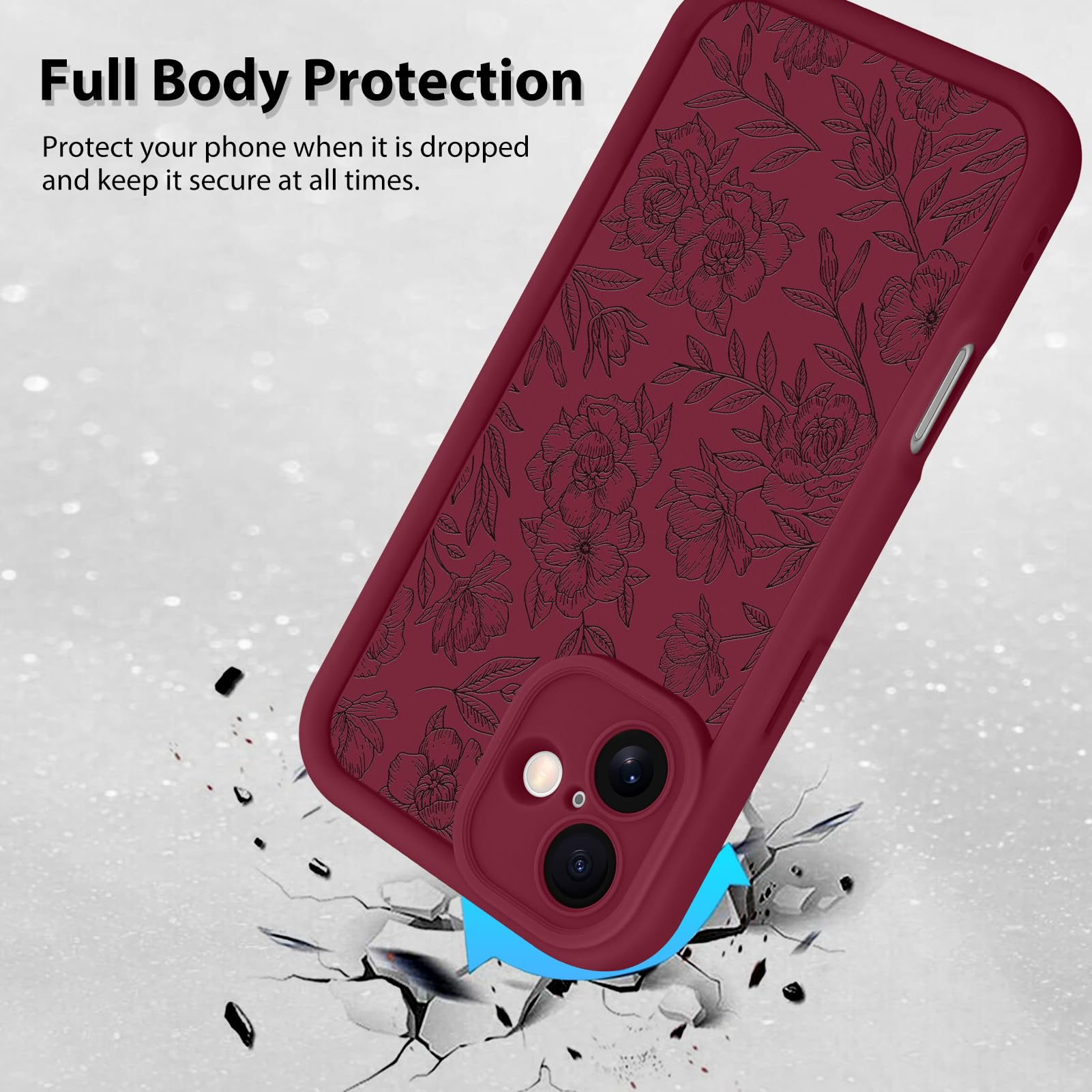 Foto 3 pulgar | Funda De Teléfono Mzelq Para Iphone 16 De Silicona Con Flores Florales Rojas - Venta Internacional.