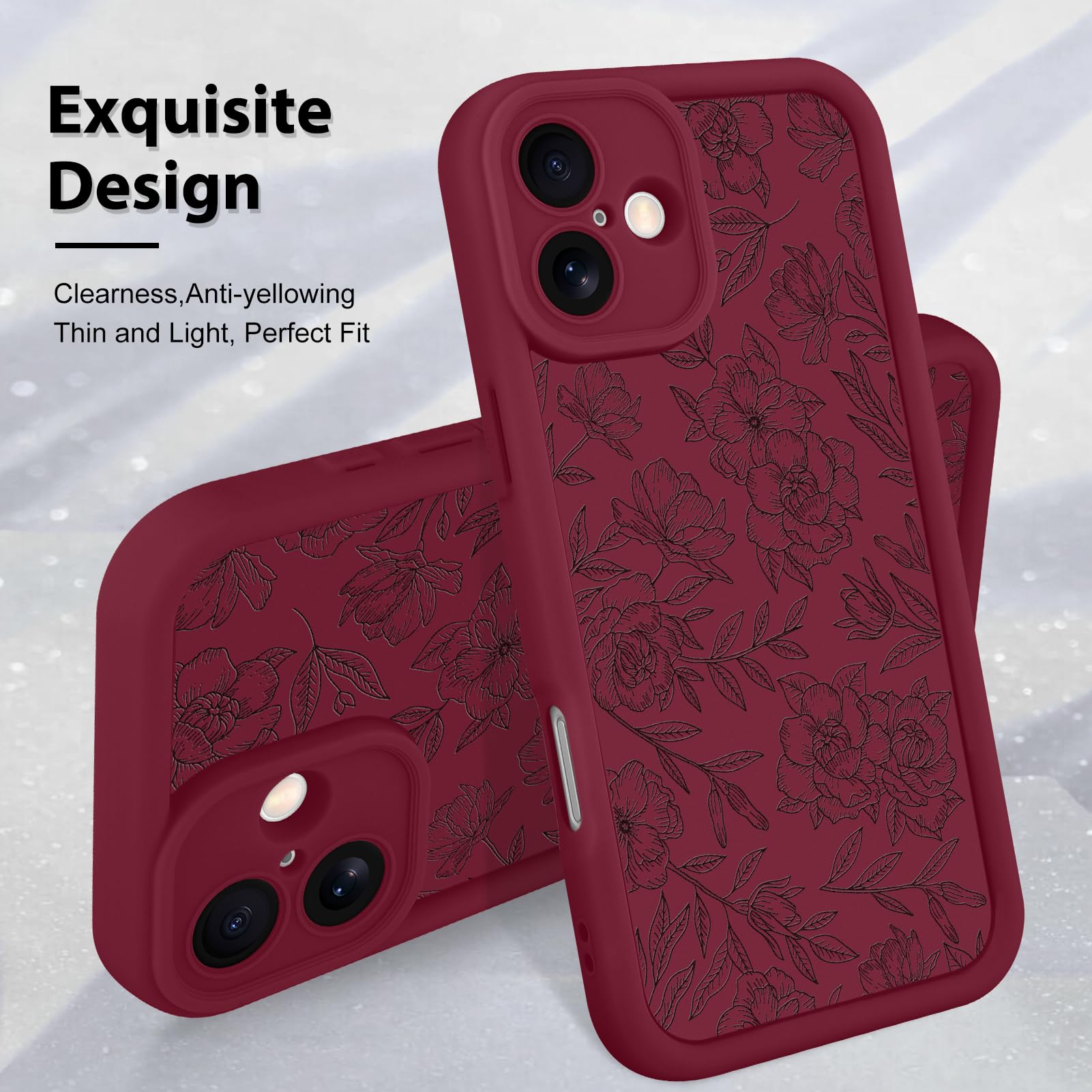Foto 4 pulgar | Funda De Teléfono Mzelq Para Iphone 16 De Silicona Con Flores Florales Rojas - Venta Internacional.