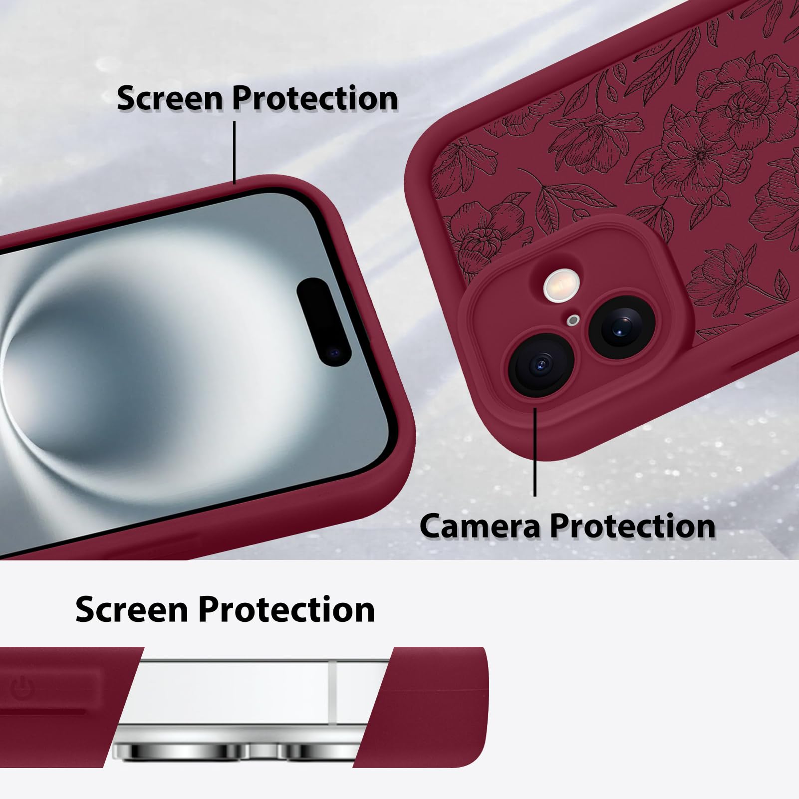 Foto 5 pulgar | Funda De Teléfono Mzelq Para Iphone 16 De Silicona Con Flores Florales Rojas - Venta Internacional.