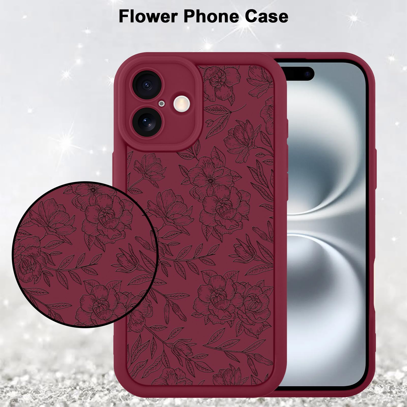 Foto 6 pulgar | Funda De Teléfono Mzelq Para Iphone 16 De Silicona Con Flores Florales Rojas - Venta Internacional.