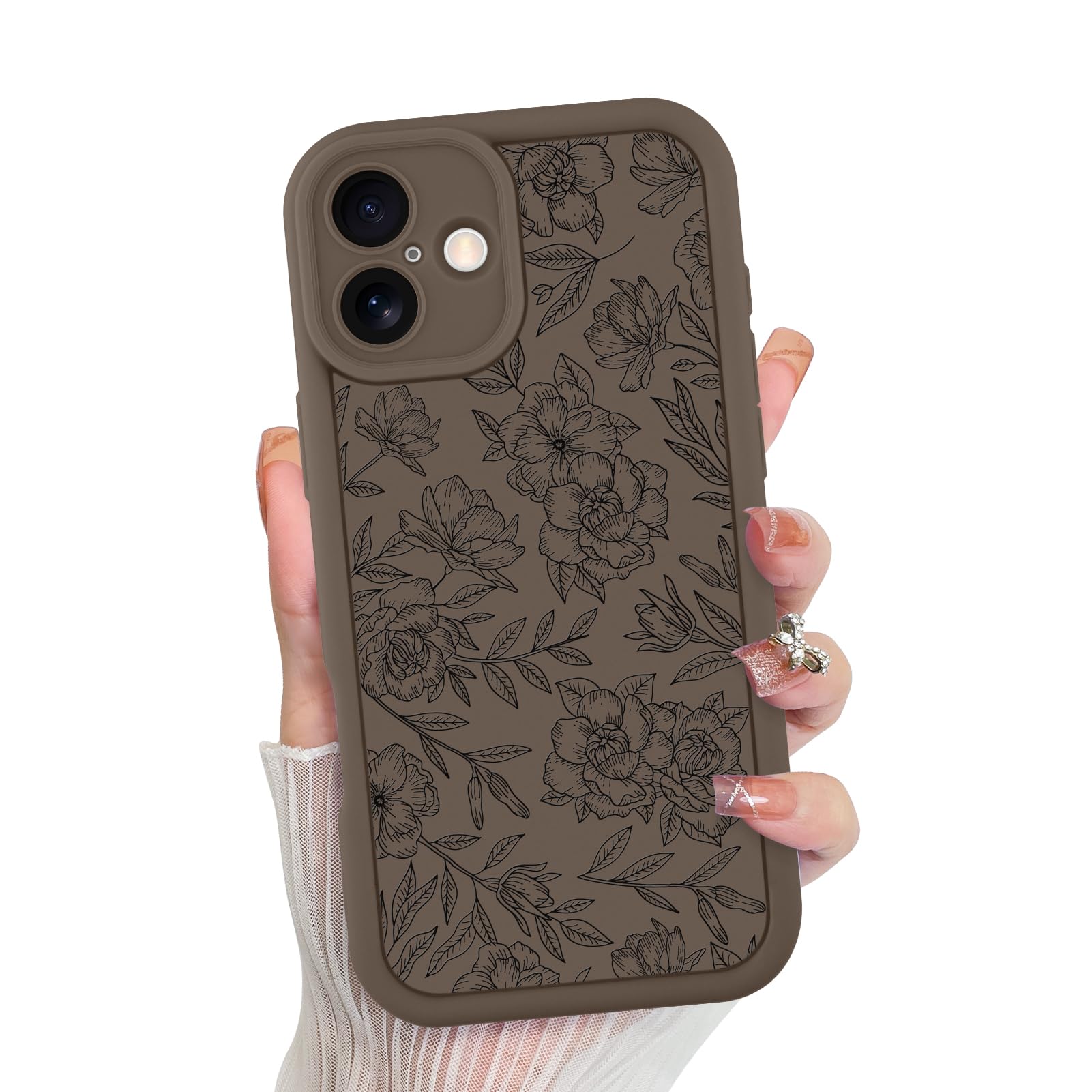 Foto 1 | Funda De Teléfono Mzelq Para Iphone 15 Con Estampado Floral De Silicona, Color Marrón - Venta Internacional.