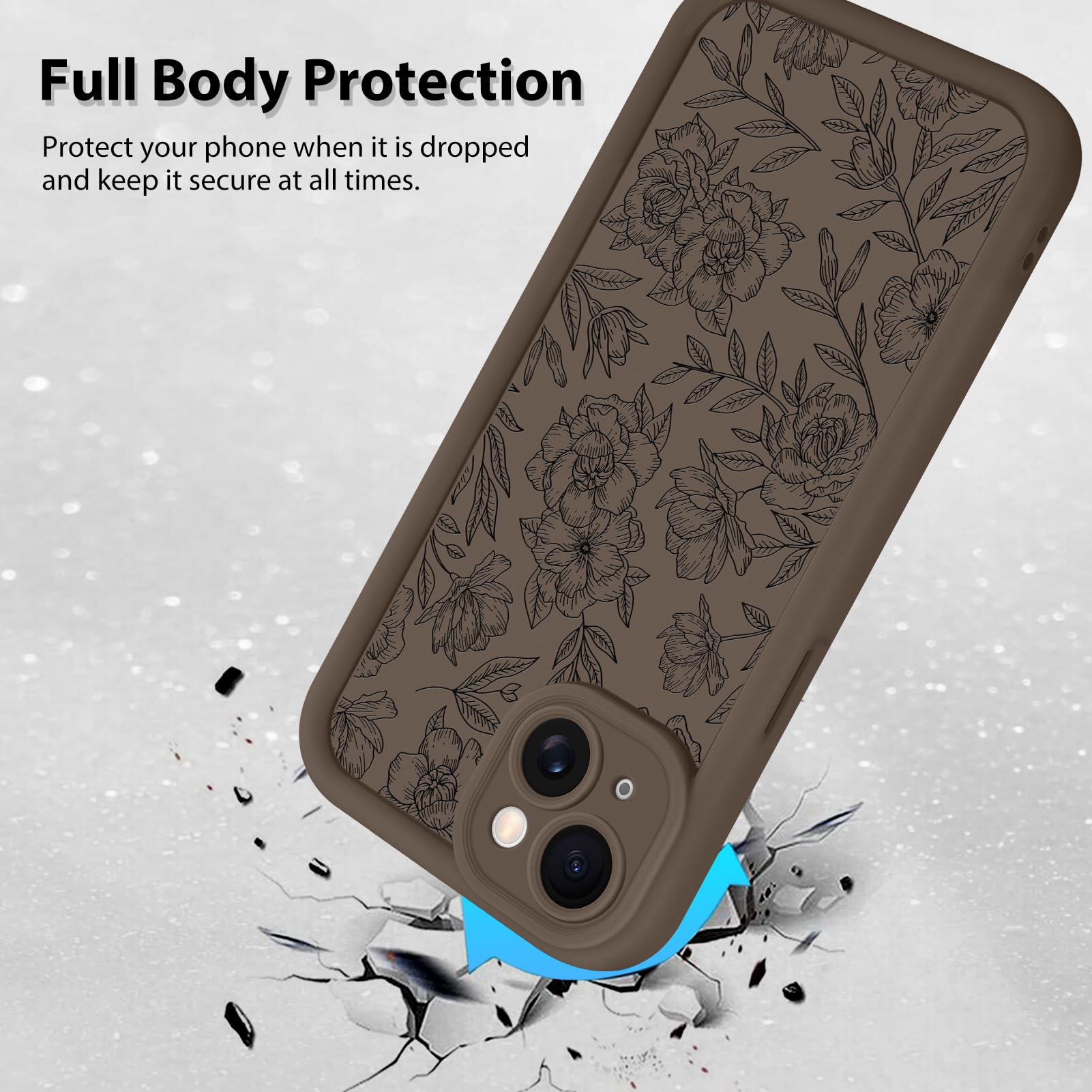 Foto 2 | Funda De Teléfono Mzelq Para Iphone 15 Con Estampado Floral De Silicona, Color Marrón - Venta Internacional.
