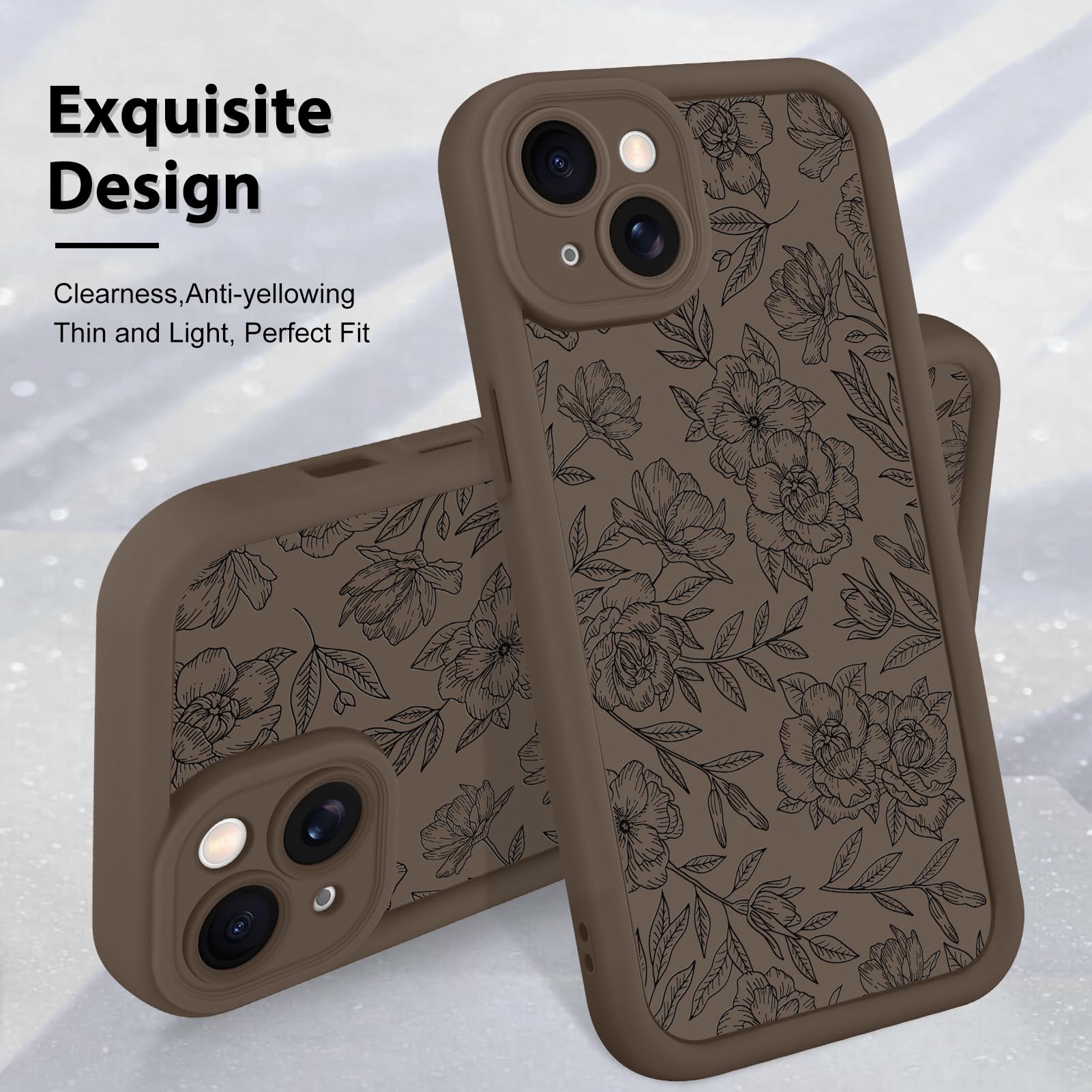 Foto 3 | Funda De Teléfono Mzelq Para Iphone 15 Con Estampado Floral De Silicona, Color Marrón - Venta Internacional.