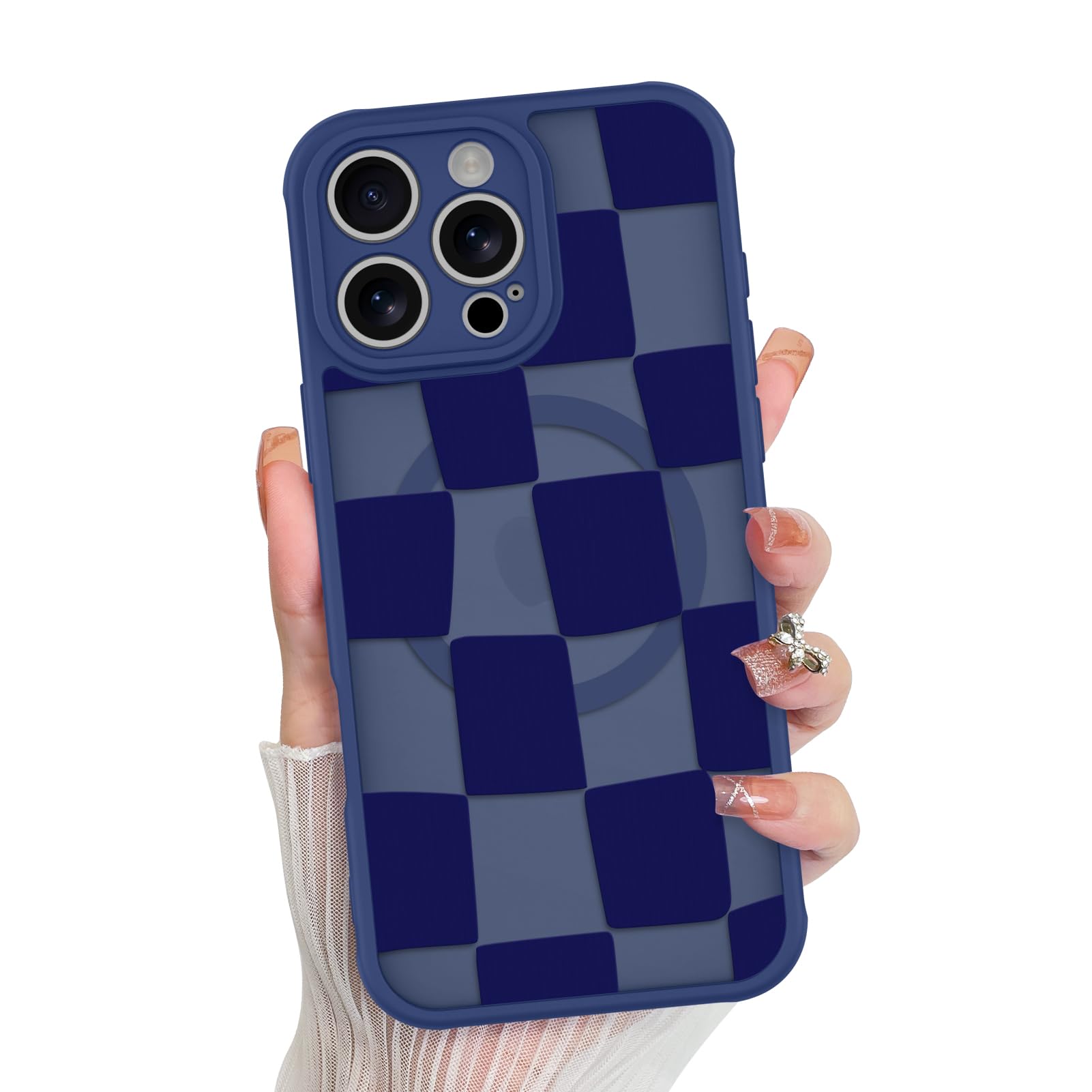 Foto 2 pulgar | Funda De Teléfono Kanghar Para Iphone 16 Pro A Cuadros Azul Mate - Venta Internacional.