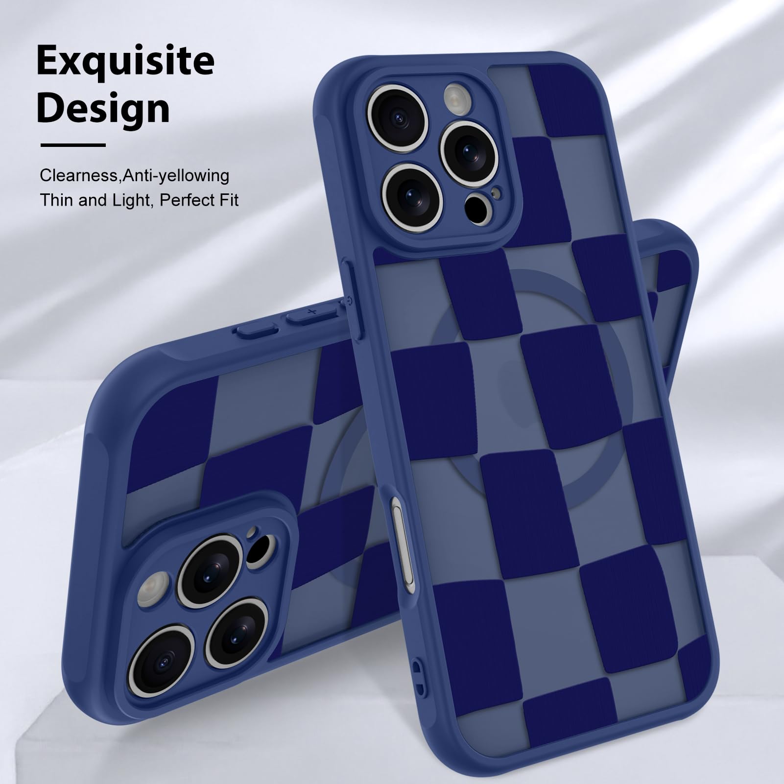 Foto 4 pulgar | Funda De Teléfono Kanghar Para Iphone 16 Pro A Cuadros Azul Mate - Venta Internacional.